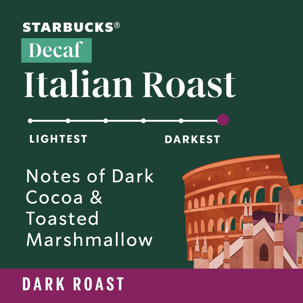 Prepared VIA Decaf Italian Roast cup highlighting bold, smooth flavor.