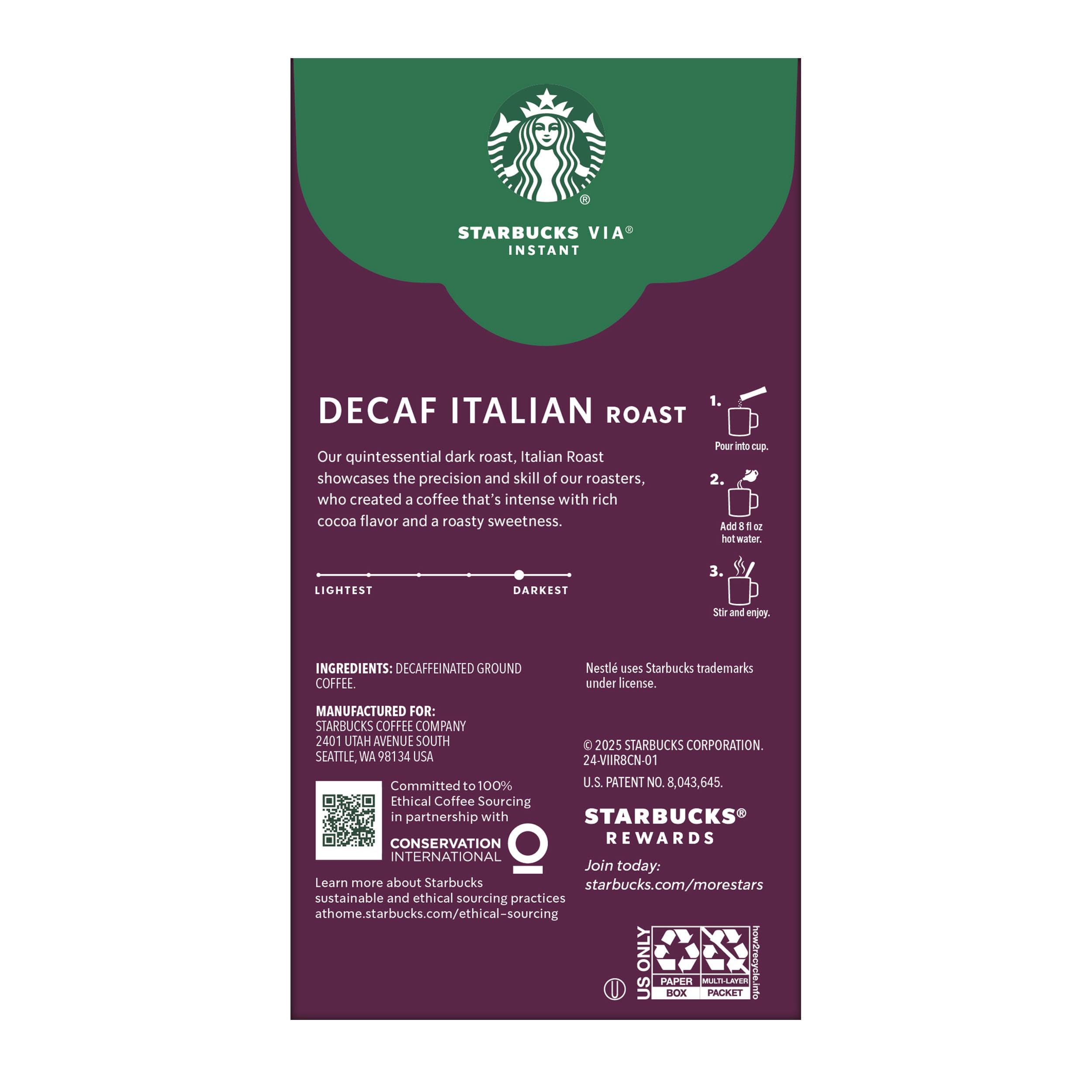 Compact VIA Italian Roast shelf-ready packaging for easy access.