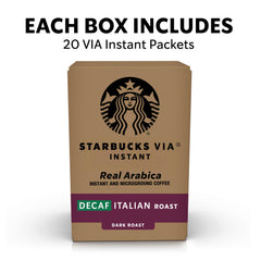 Close-up of Starbucks VIA instant coffee packets highlighting premium Arabica blend and convenience.