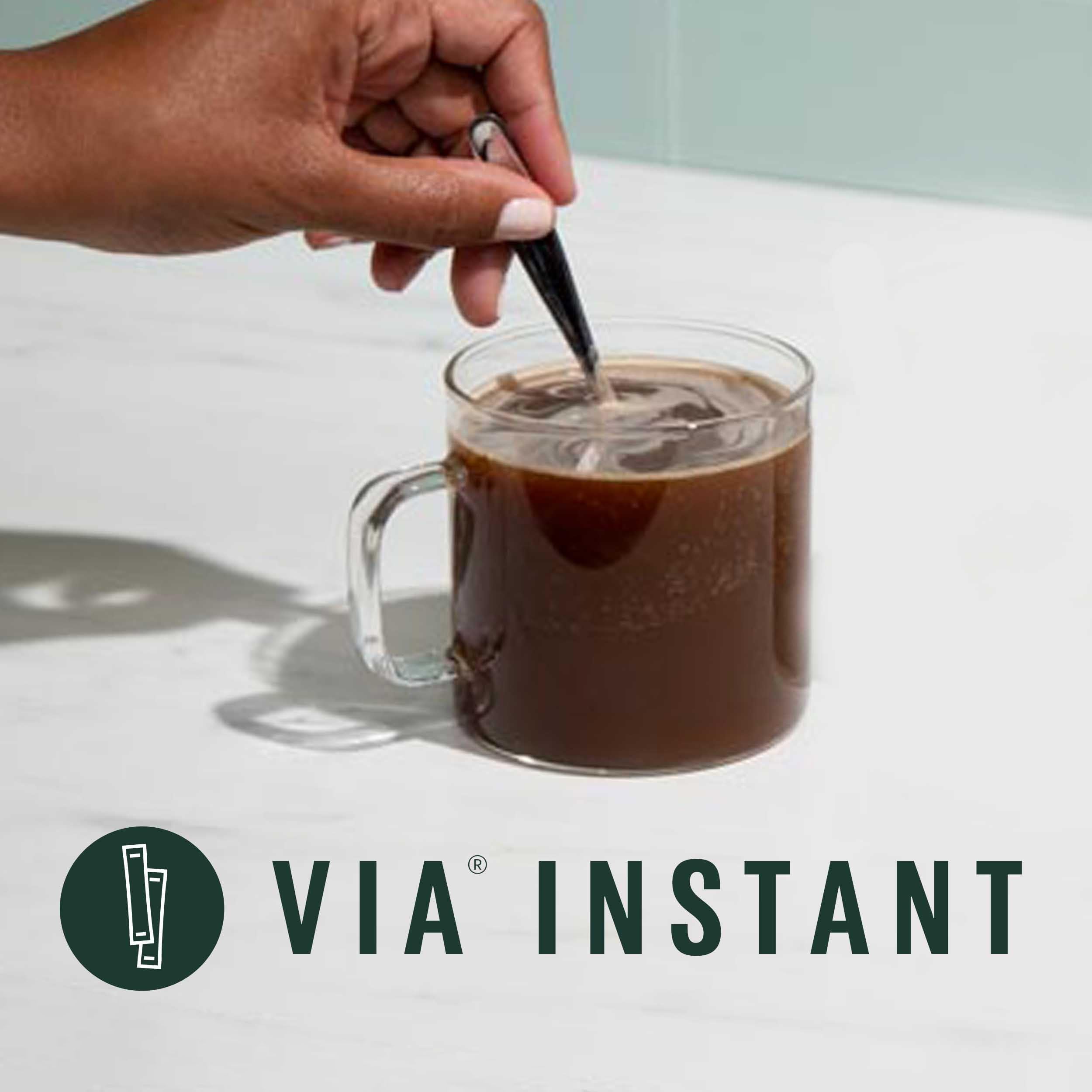 Starbucks VIA Italian Roast label emphasizing rich decaf flavor and smooth finish.