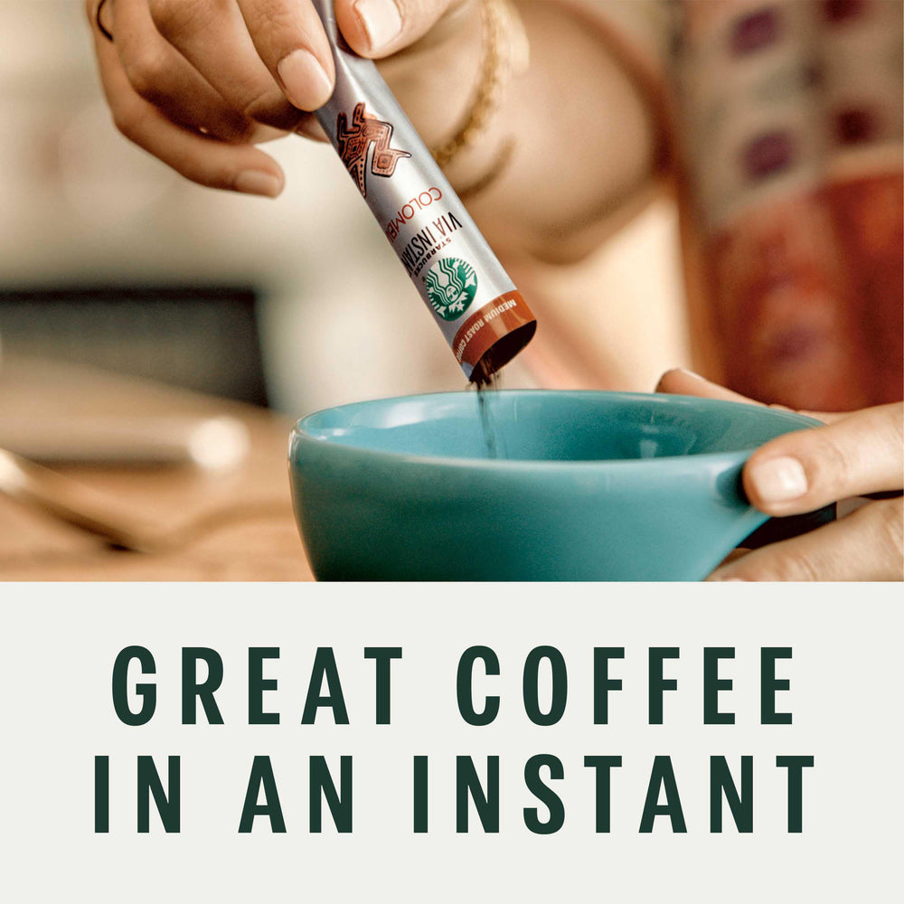 Mockup of Starbucks VIA packet dispense for fast, no-brew preparation.