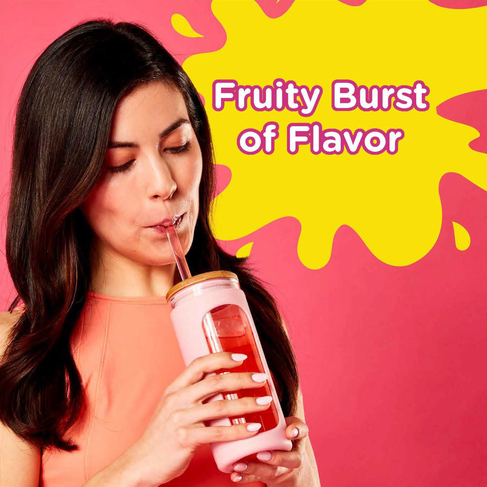 Starburst Singles To Go branding closeup showing vibrant pink flavor