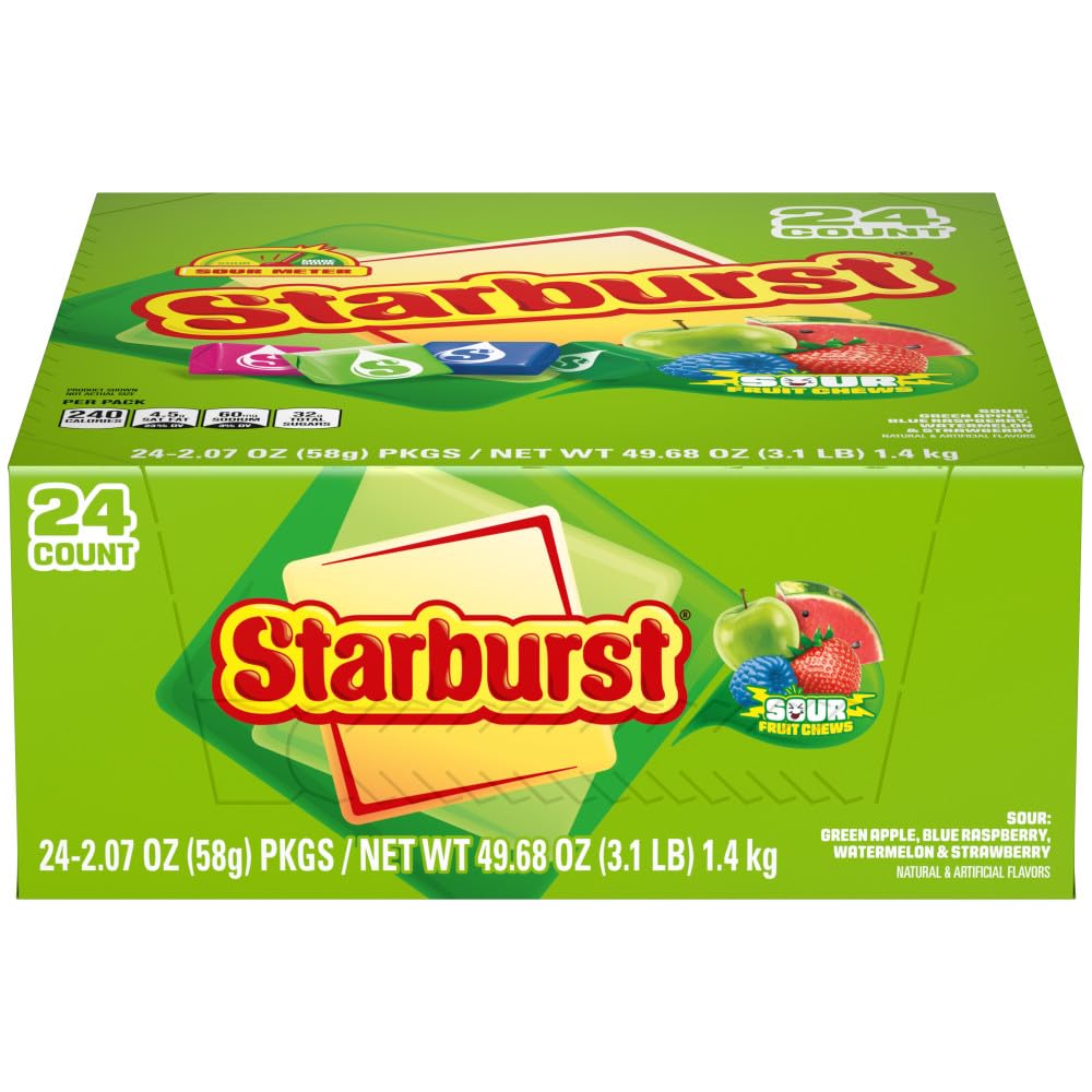 Starburst Sour Chewy Candy front-pack display for sharing at gatherings.