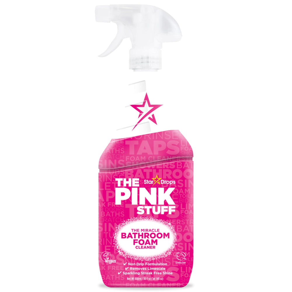 Stardrops Pink Stuff bathroom foam spray bottle for quick, effective cleaning.