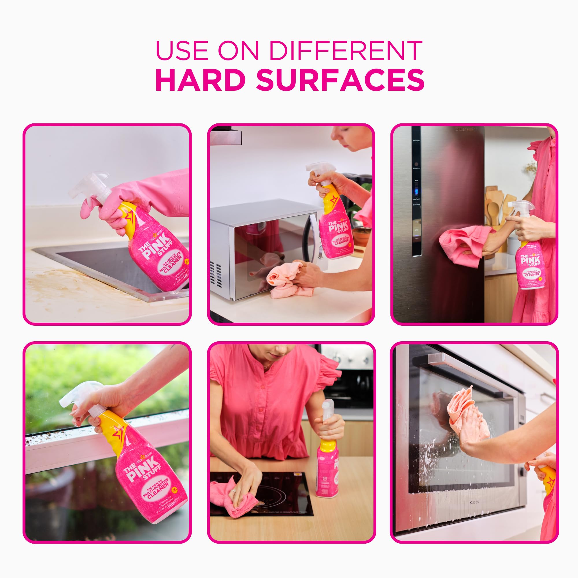 Stardrops Pink Stuff on bathroom tiles for a streak-free finish.