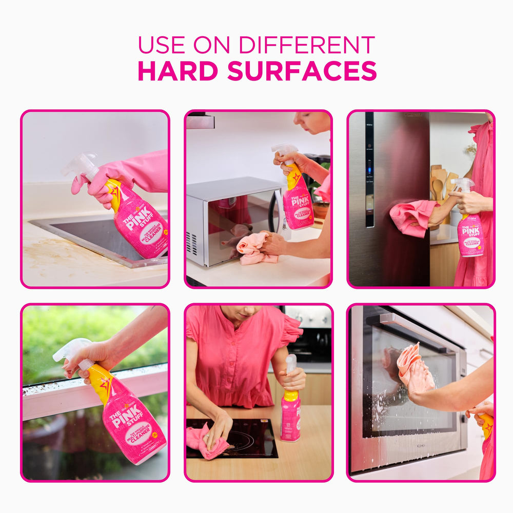 Stardrops Pink Stuff on bathroom tiles for a streak-free finish.