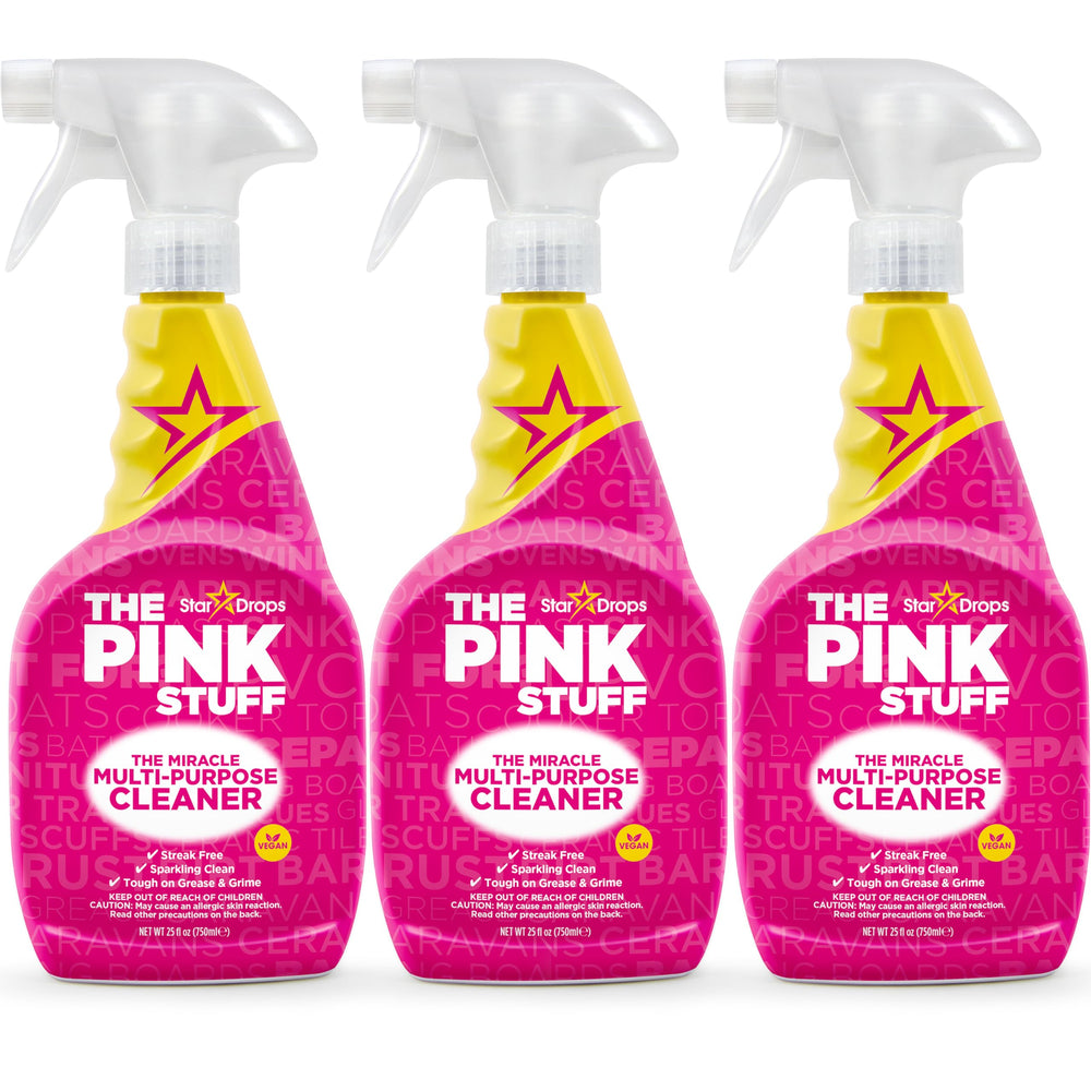 Stardrops Pink Stuff bottle front view shows versatile cleaning capability.