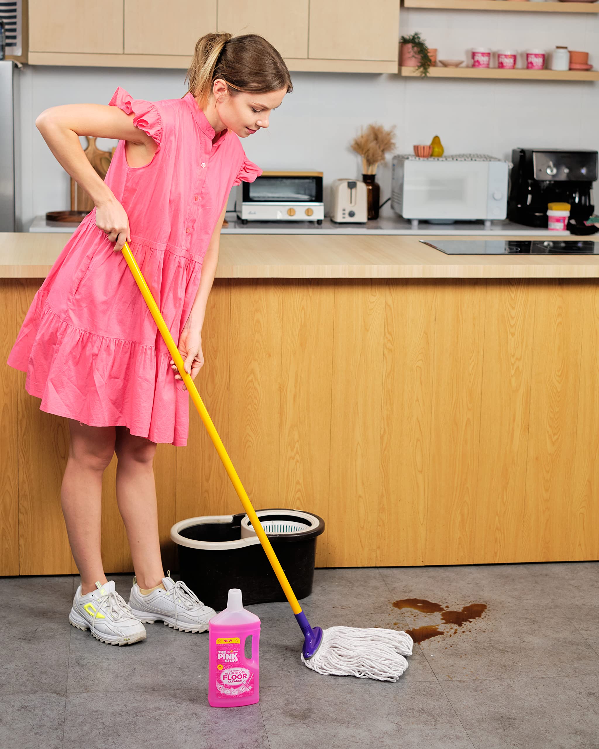 Stardrops Pink Stuff floor cleaner after-use surface, streak-free shine visible.