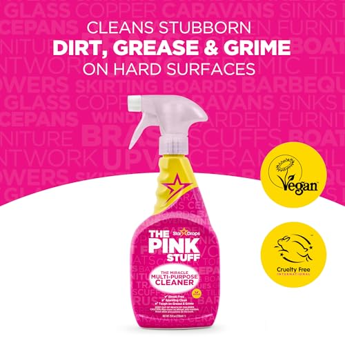 Stardrops Pink Stuff spray-action demonstrates easy, quick surface cleanup.