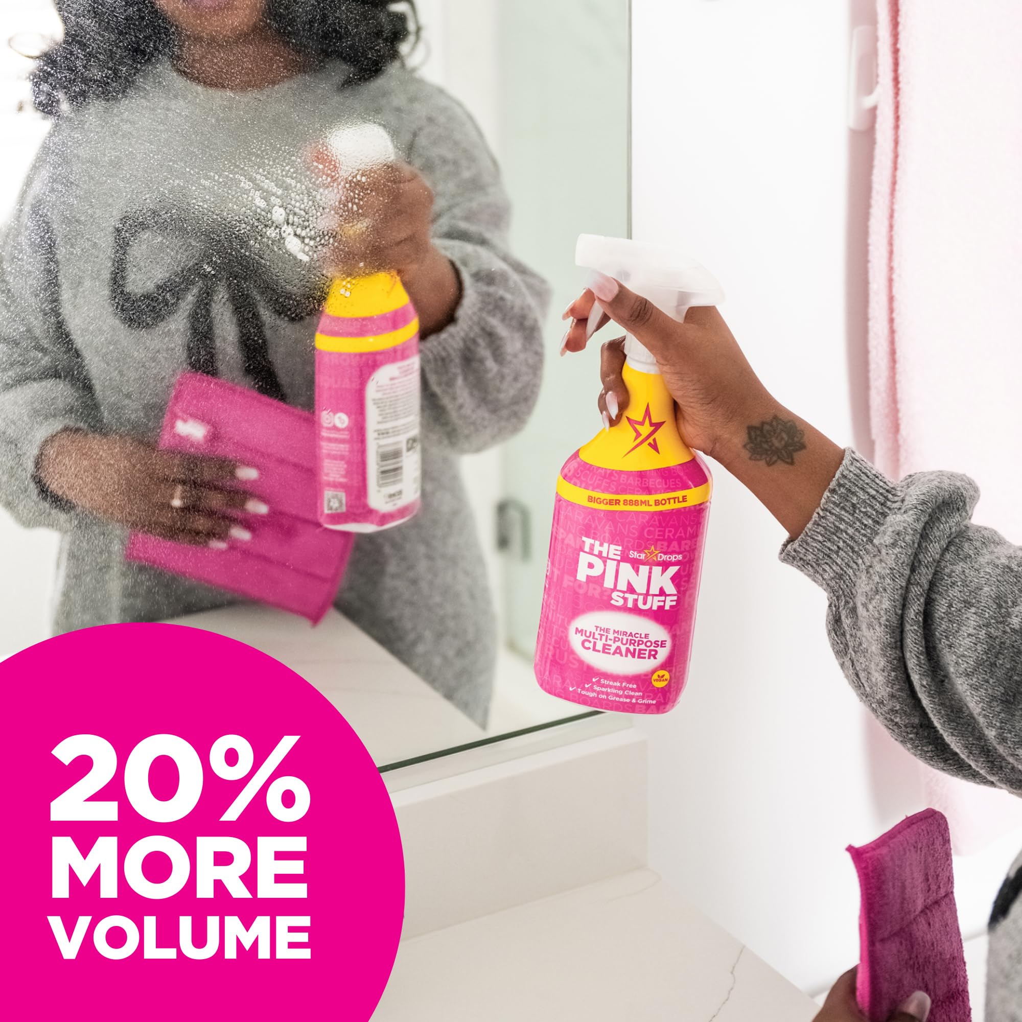 Stardrops Pink Stuff spray nozzle in action for grease removal.