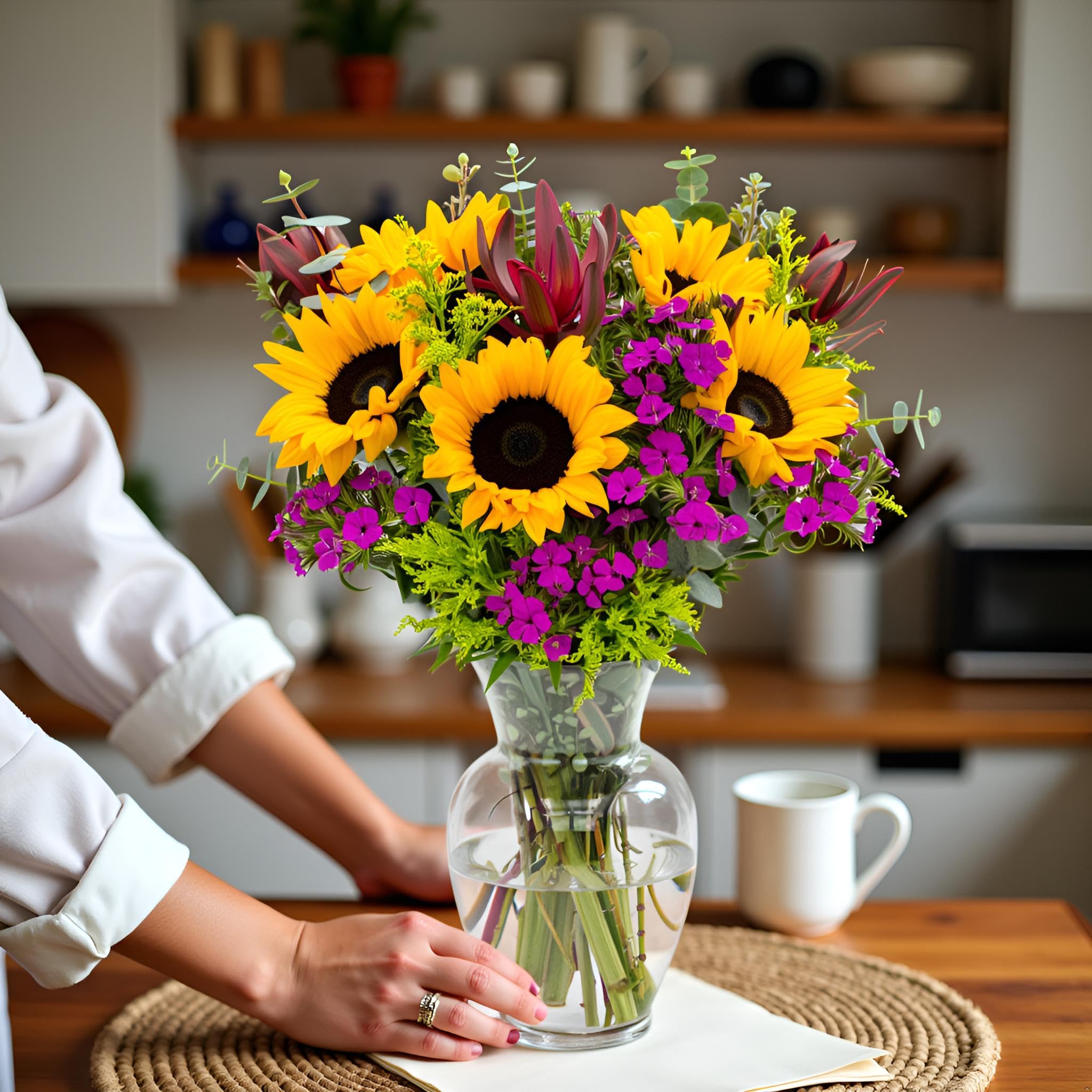 Stargazer Barn safflower accents add seasonal color and cheer.