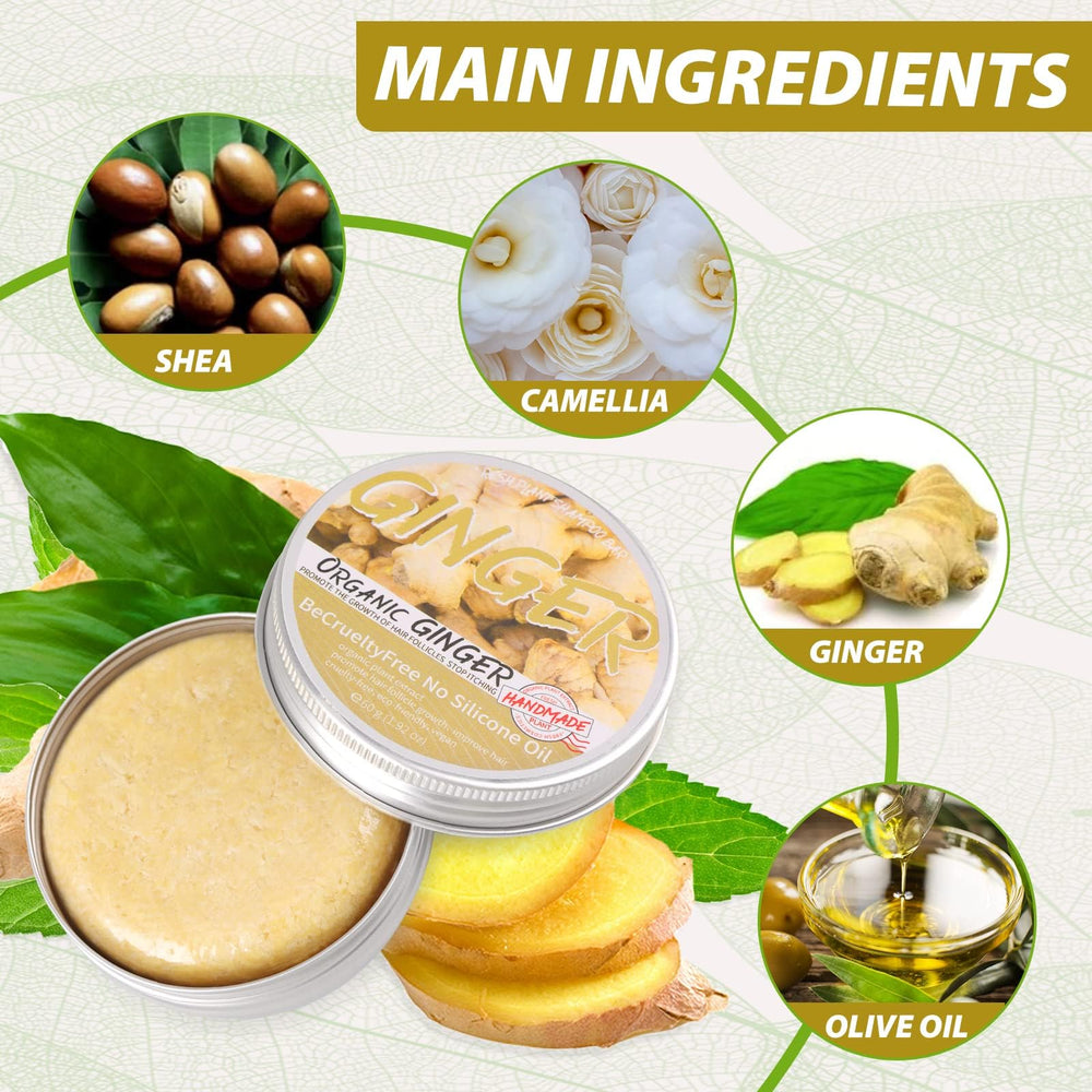 Starhig Ginger Hair Regrowth Shampoo Bar close-up highlights ginger extract for scalp care