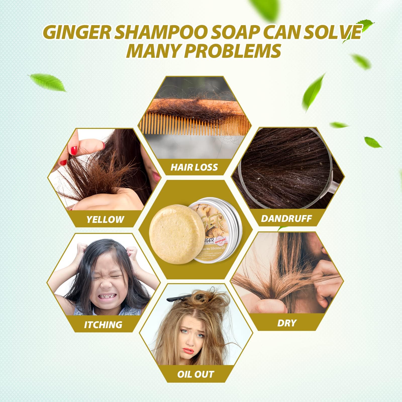Starhig Ginger Hair Regrowth Shampoo Bar natural formula suitable for all hair types