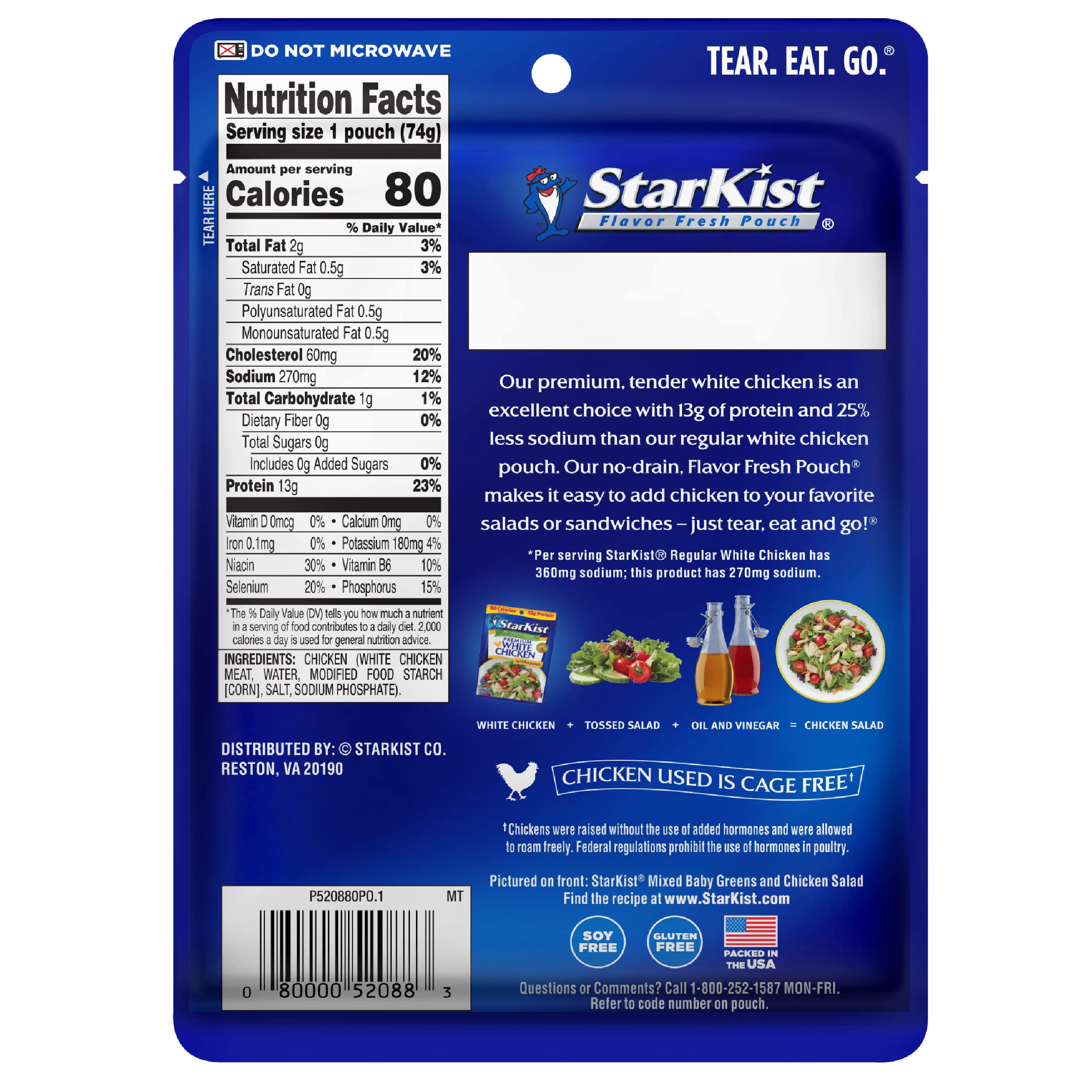 StarKist 25-percent-less-sodium chicken pouch with 13g protein per serving