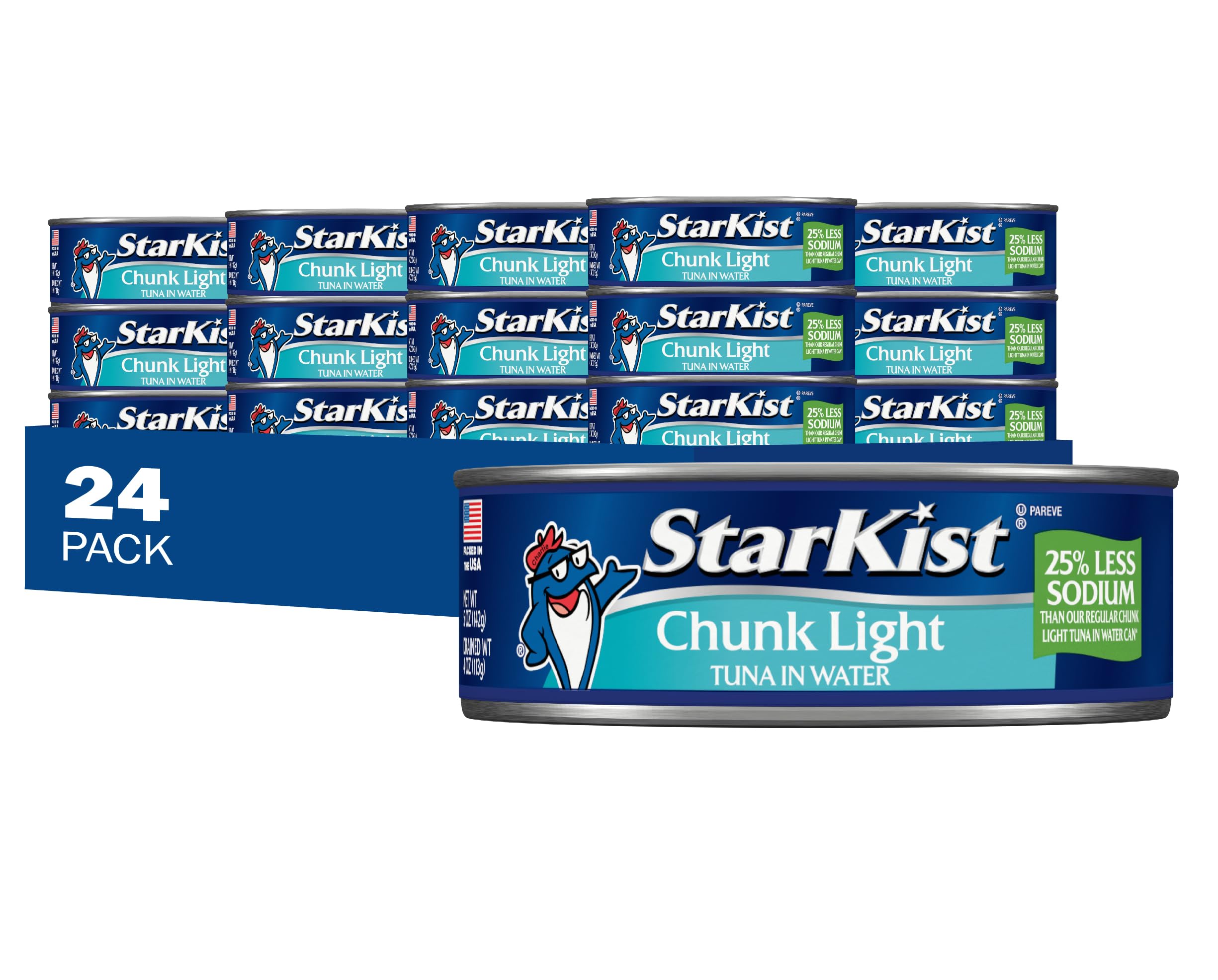 StarKist 25% less sodium tuna can on shelf highlighting protein and mild flavor