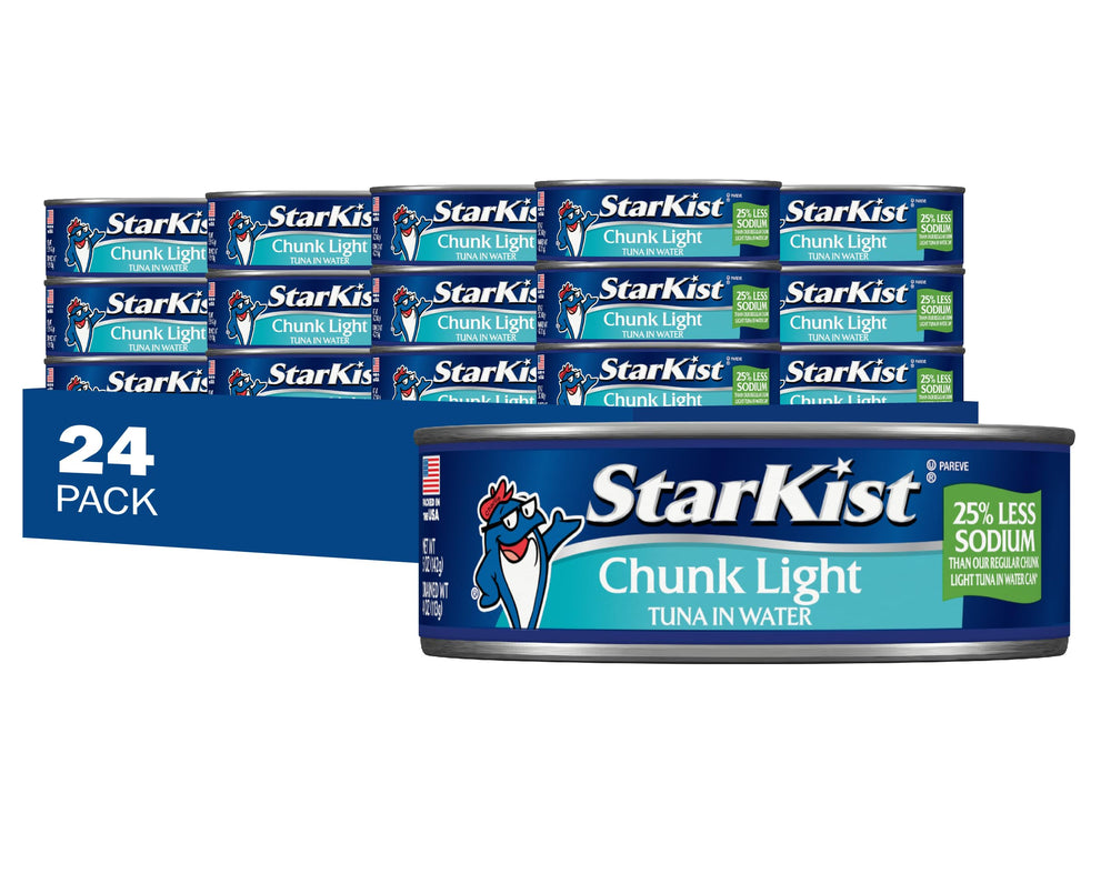 StarKist 25% less sodium tuna can on shelf highlighting protein and mild flavor