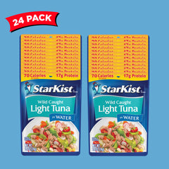 StarKist tuna pouch with label visible, highlighting 17 g protein per serving.