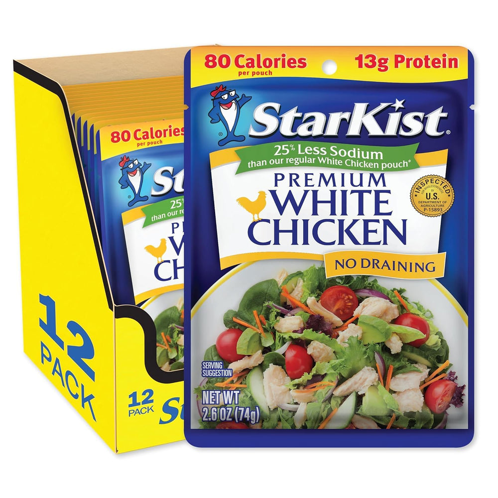 StarKist Less Sodium Premium White Chicken pouch pack shot showing ready-to-eat protein