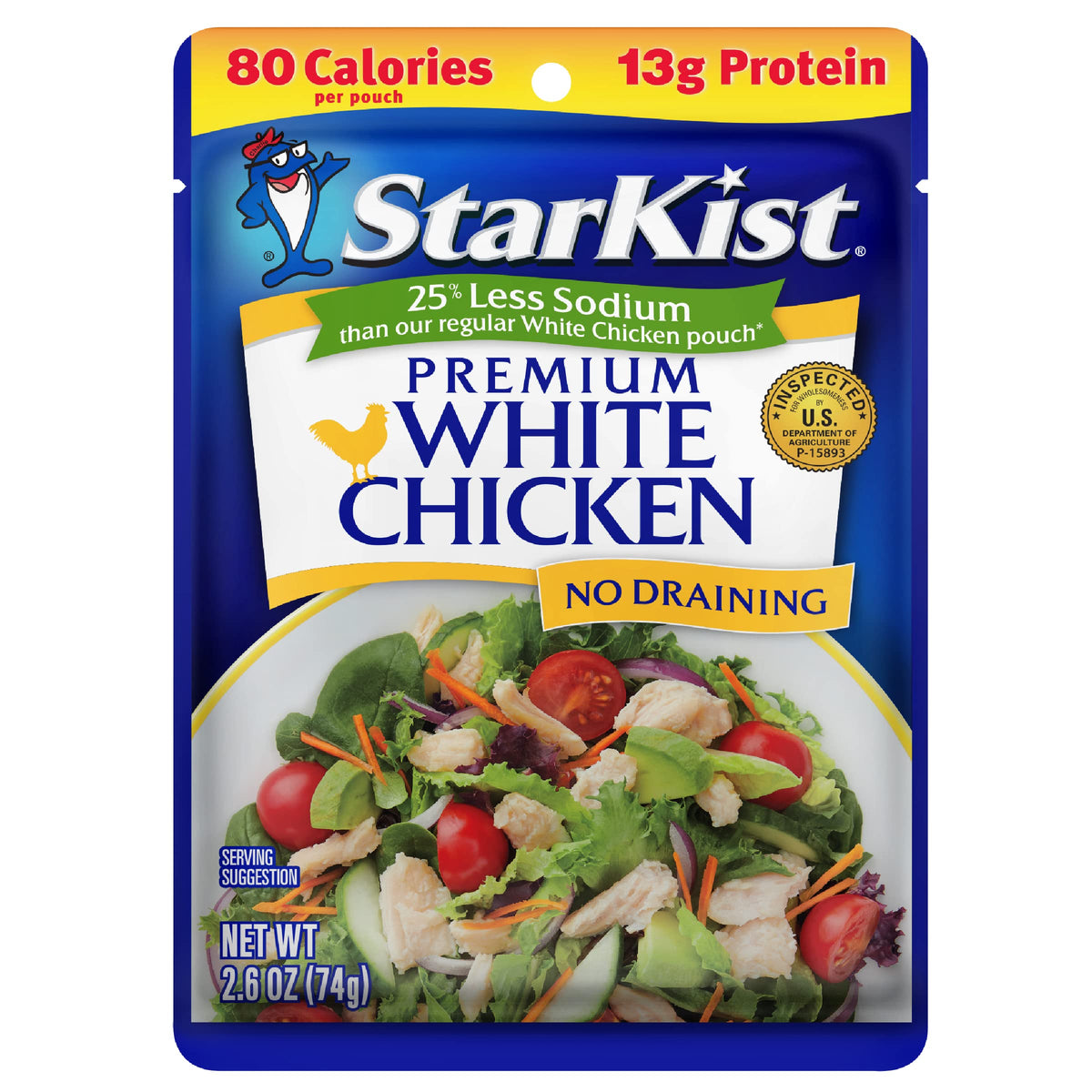 StarKist less sodium premium white chicken pouch ready-to-eat protein snack