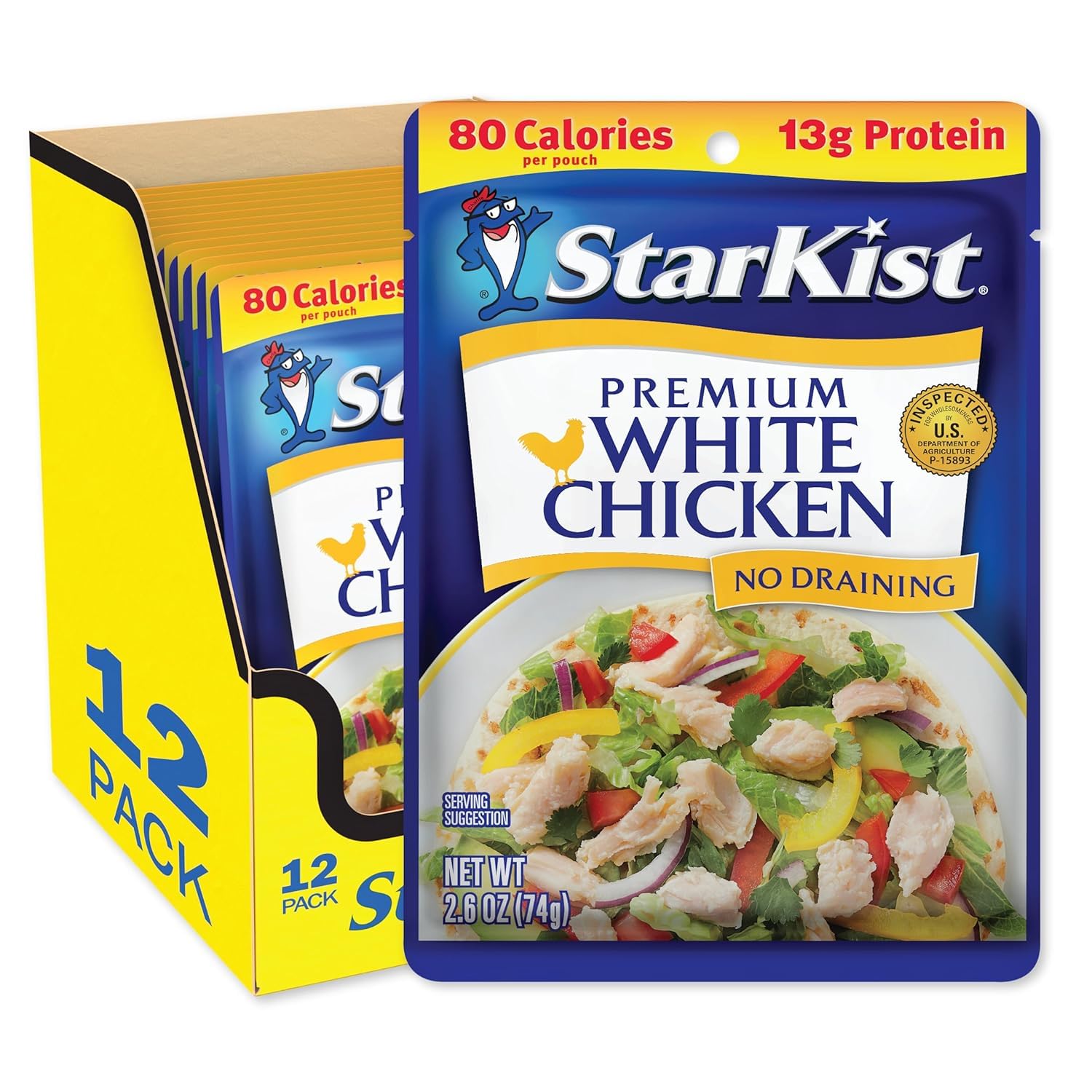 StarKist Premium White Chicken pouch closed, ideal for quick meals on the go.