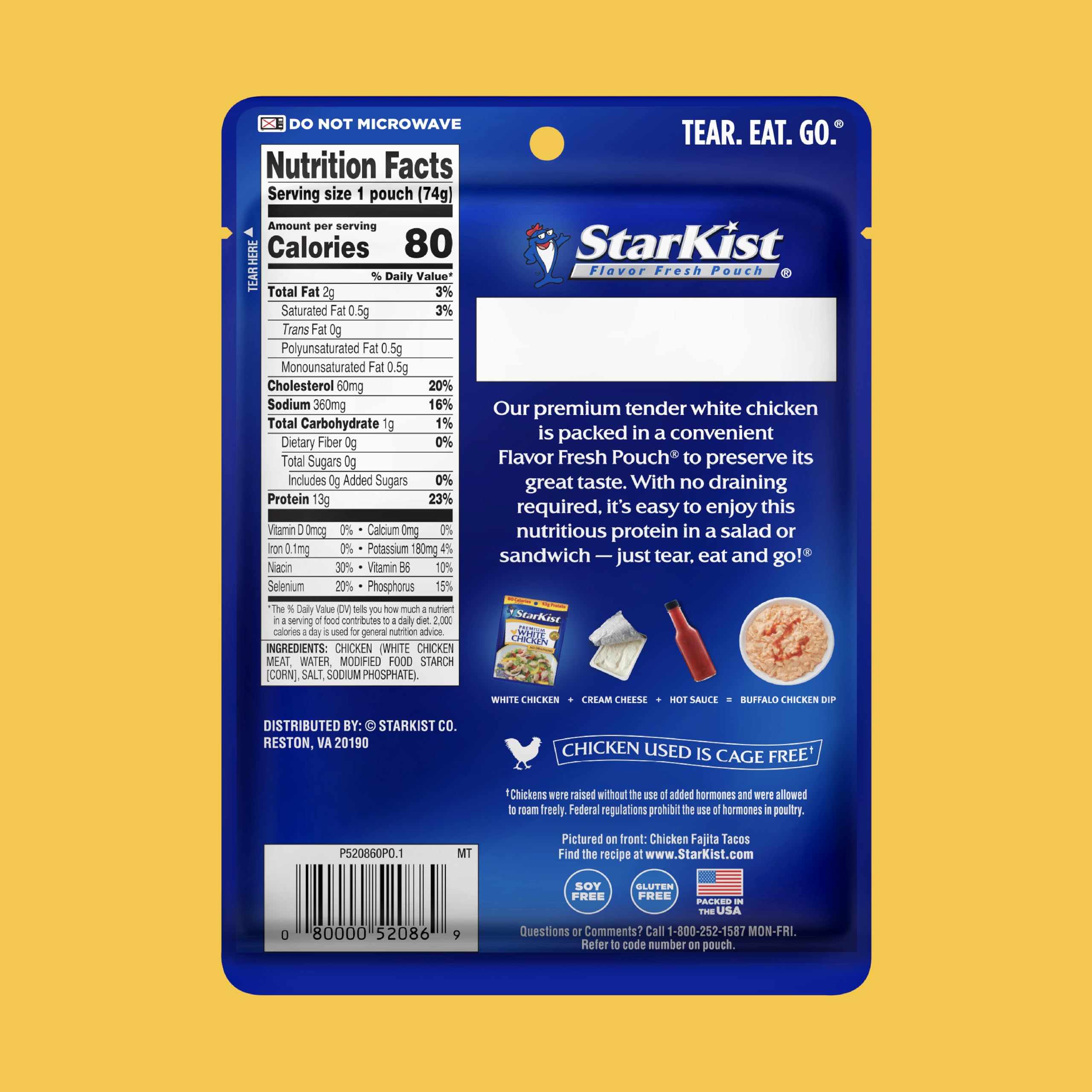 StarKist Premium White Chicken pouch open, ready to mix into salads or wraps.