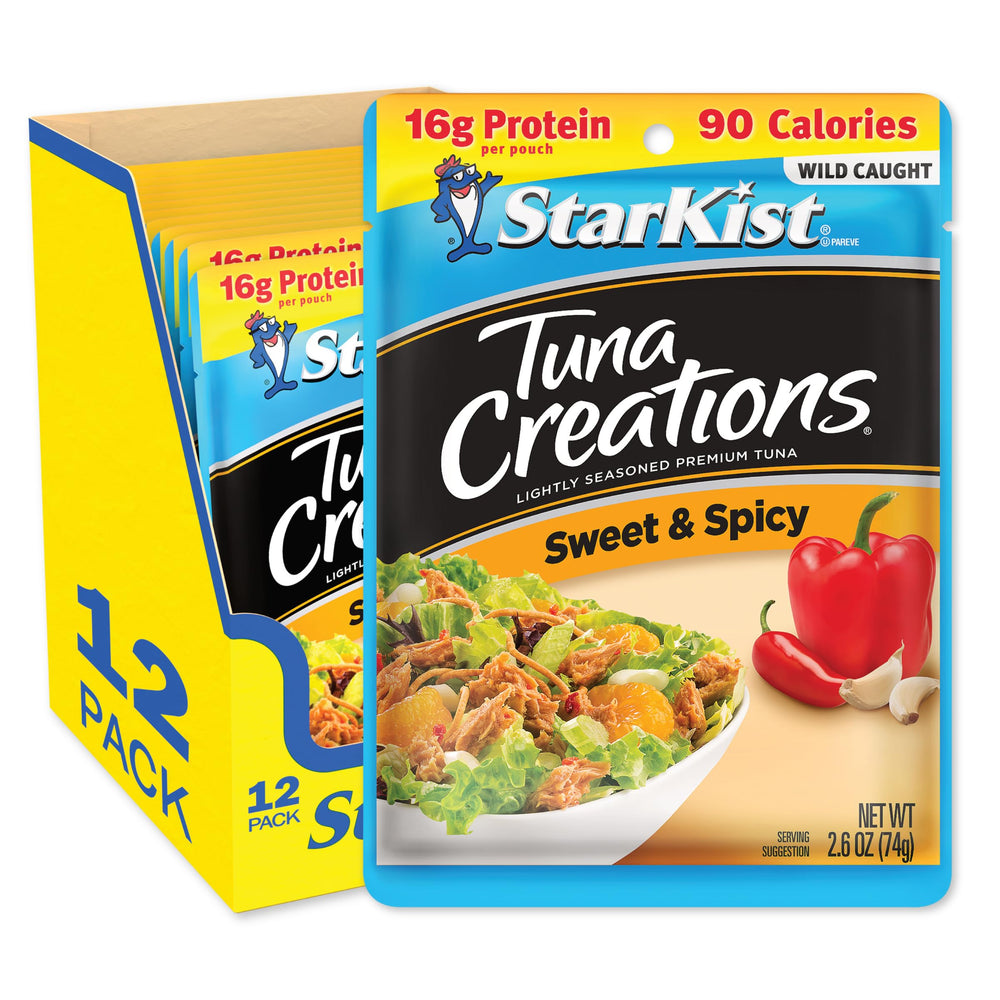 StarKist Sweet and Spicy Tuna Creations 12-pack front view for easy pantry stocking.