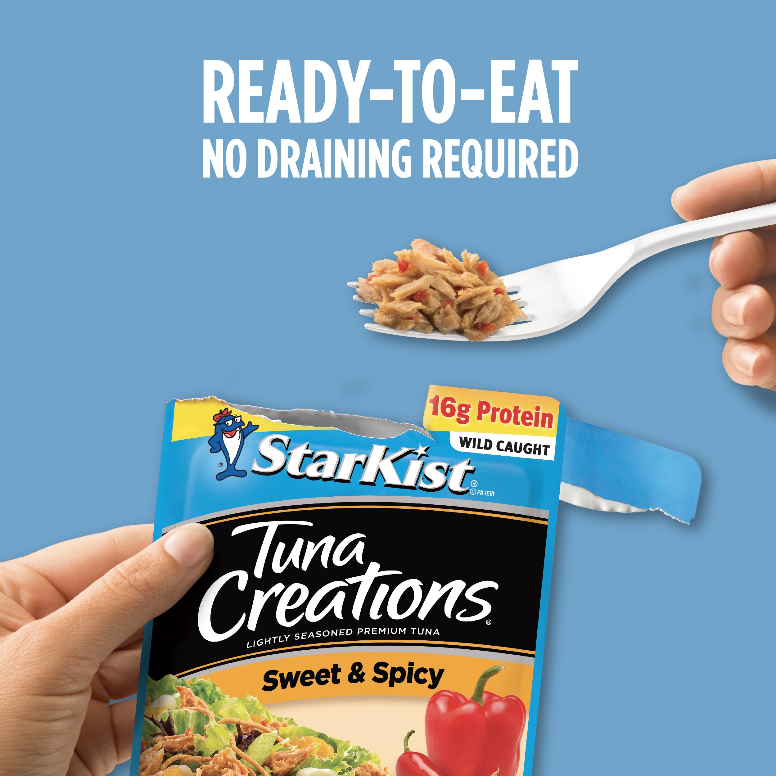 StarKist Sweet and Spicy tuna pouch opened with garlic and peppers aroma.