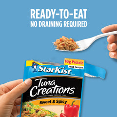 StarKist Sweet and Spicy tuna pouch opened with garlic and peppers aroma.