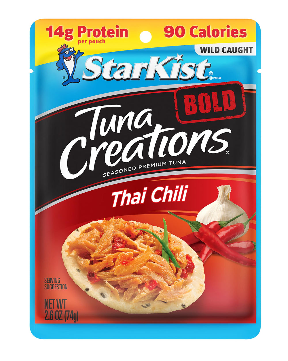 StarKist Tuna Creations Bold Thai Chili pouch on counter for quick high-protein meals.
