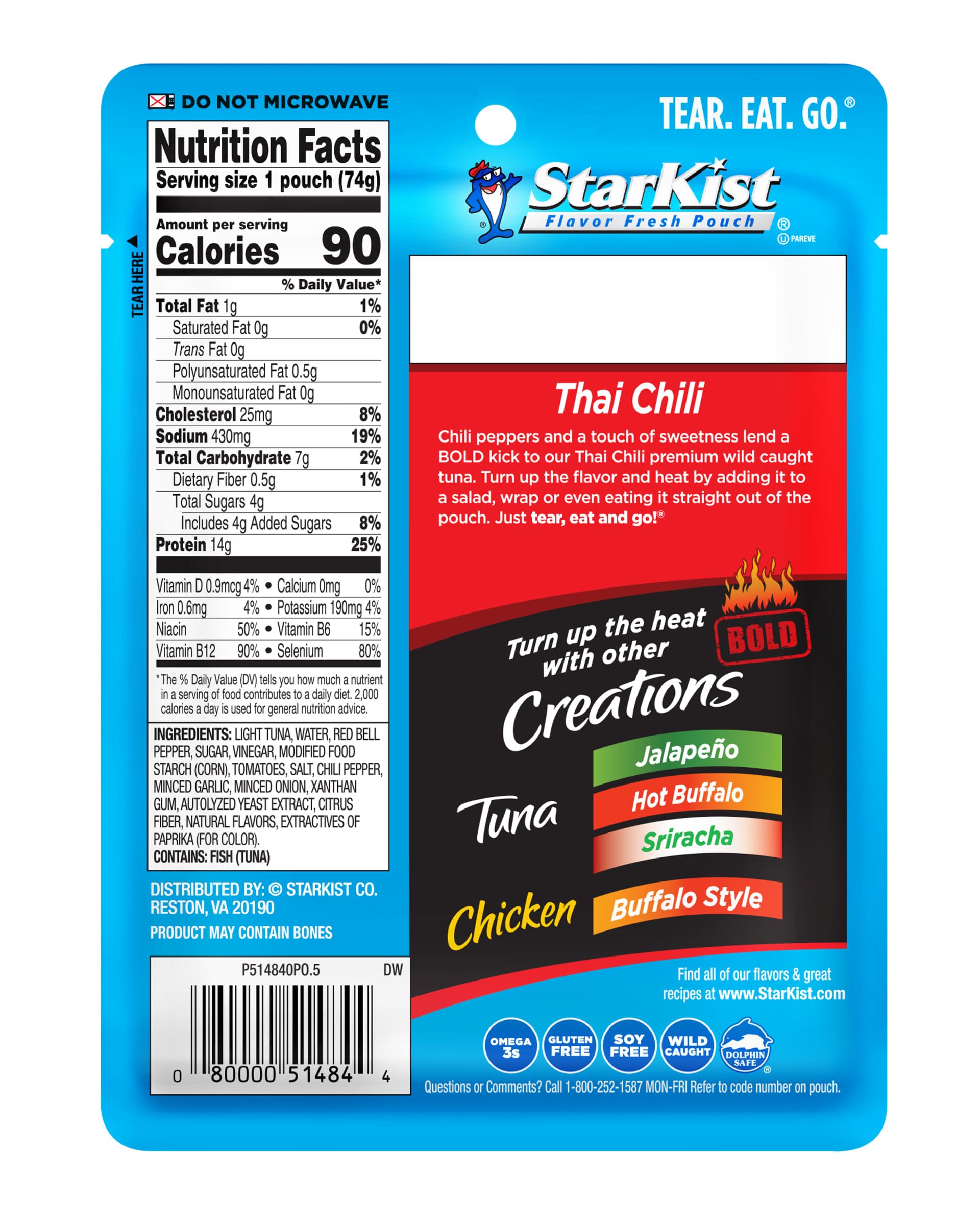 StarKist Tuna Creations Bold Thai Chili pouch open ready to eat.