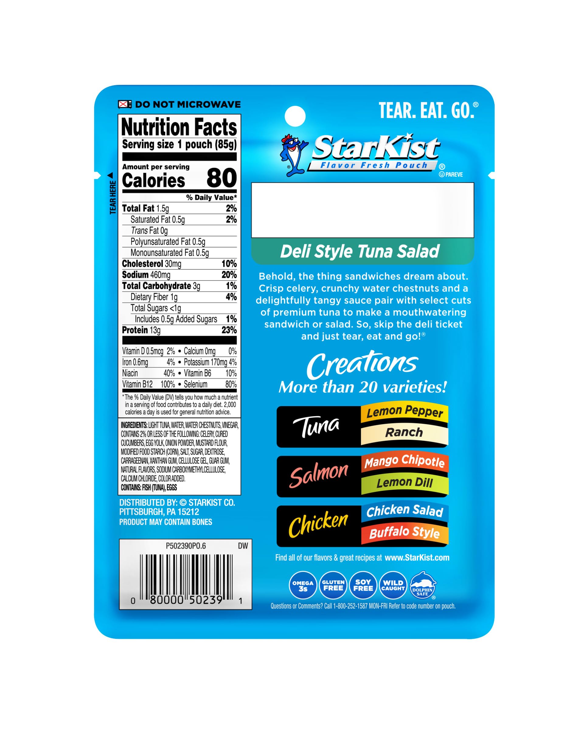 StarKist Deli Style Tuna Salad pouch top view, portable lunch option.