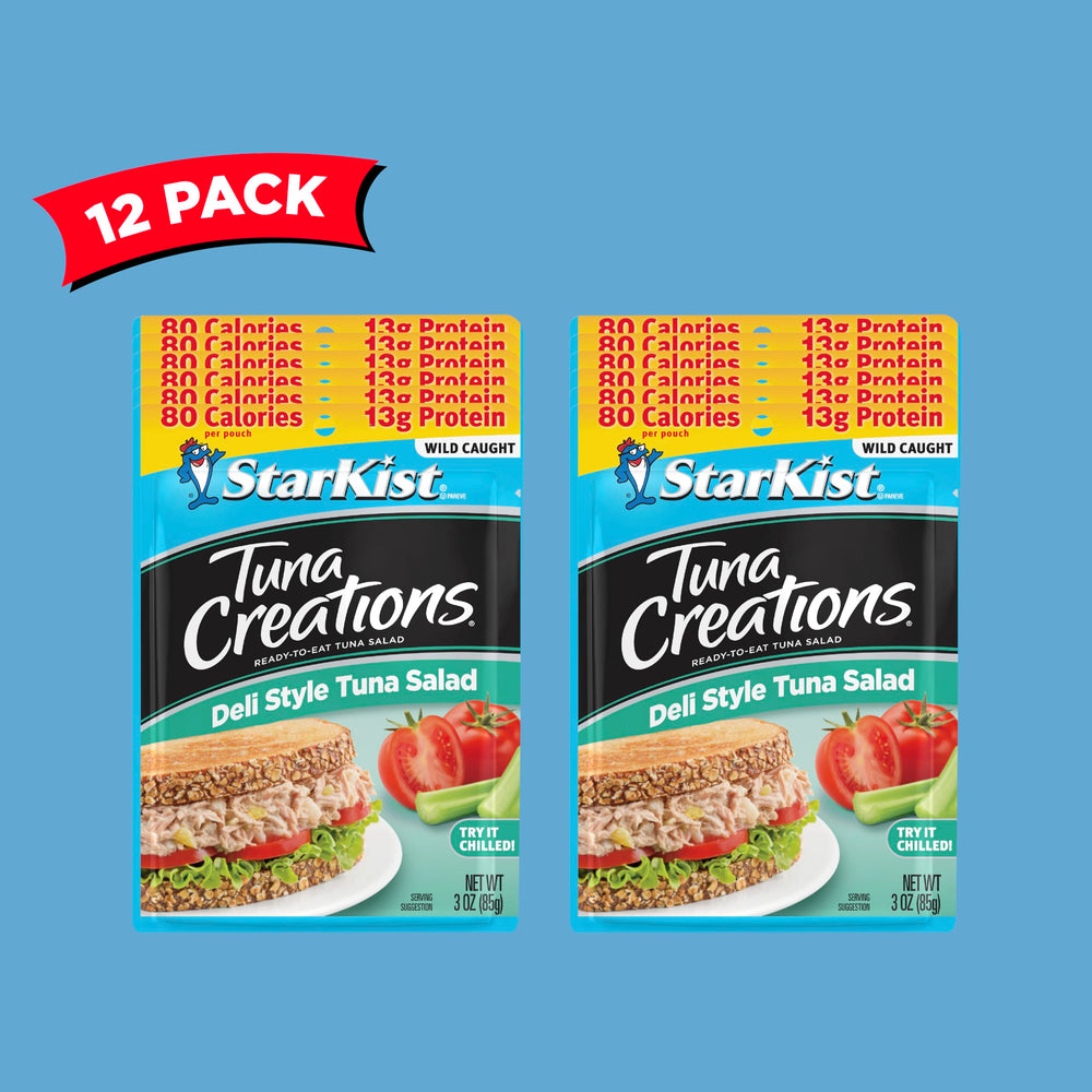 StarKist tuna pouch beside salad bowl, quick high-protein meal.