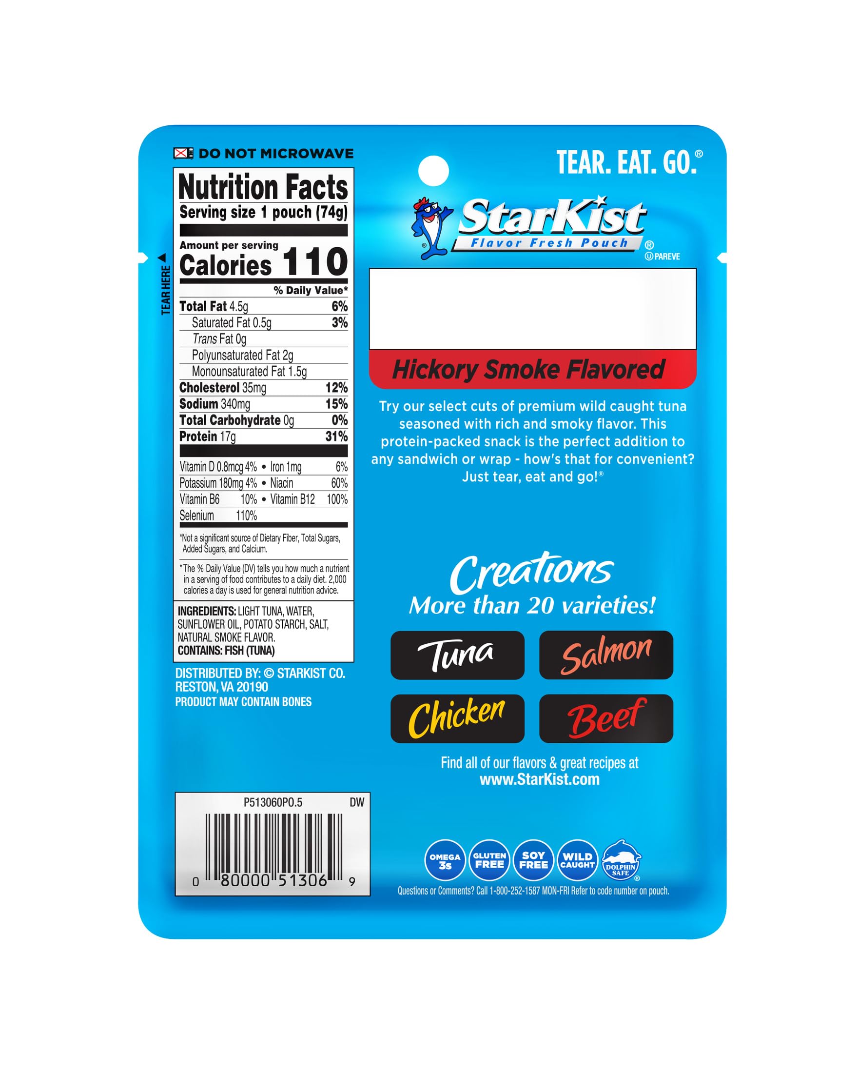StarKist Hickory Smoked tuna pouch opened ideal for easy salads