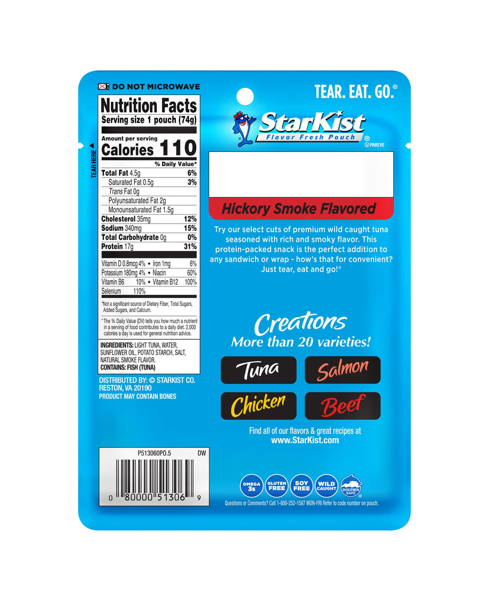 StarKist Hickory Smoked tuna pouch opened ideal for easy salads