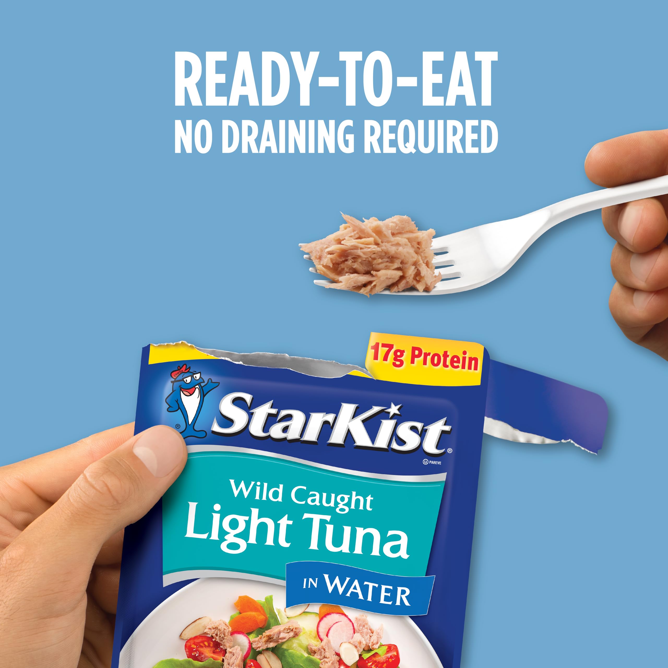 StarKist Water Tuna pouch in salad bowl, suggesting quick lunch idea.