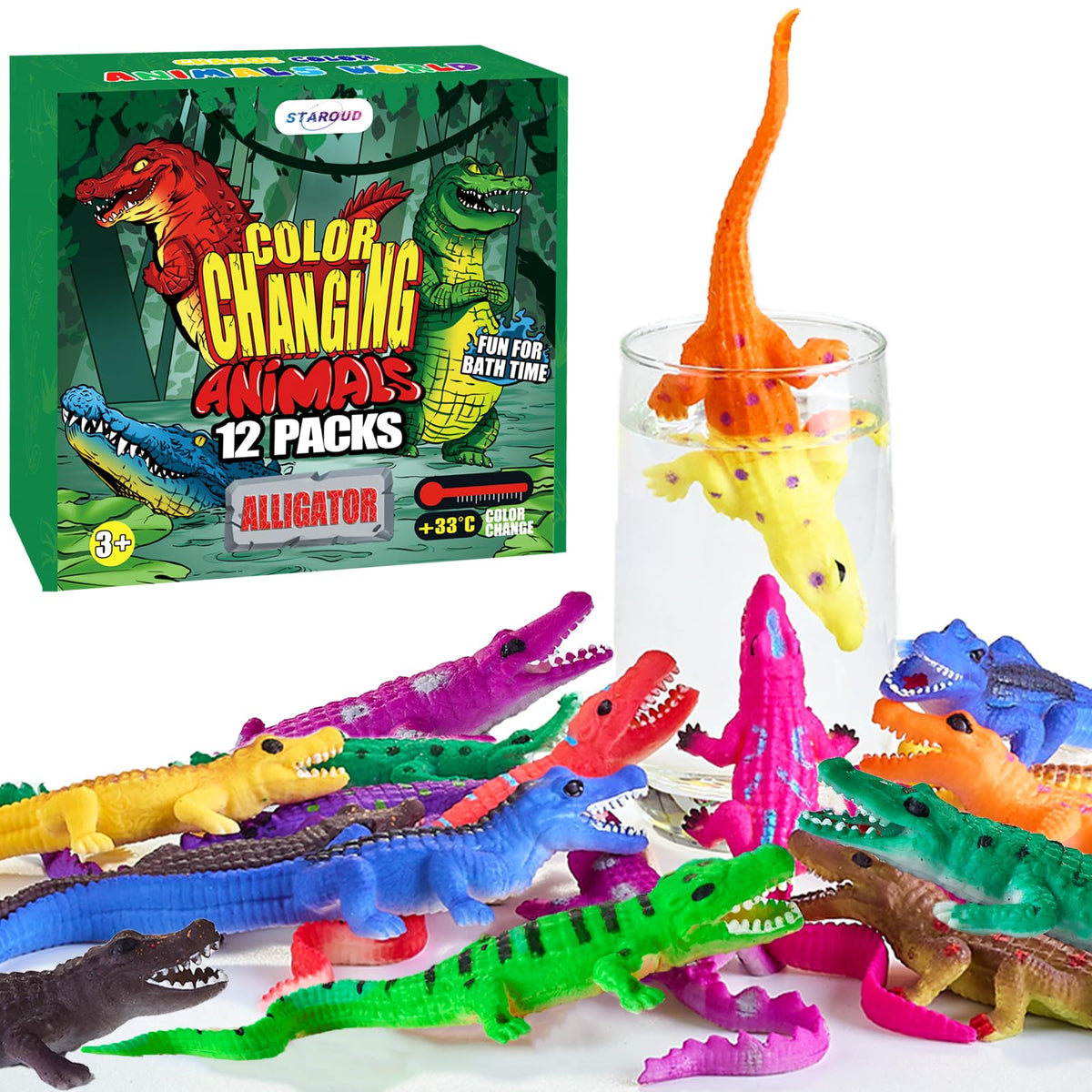 Staroud color-changing alligator bath toy for kids, 6-inch size, ideal for bath time play.
