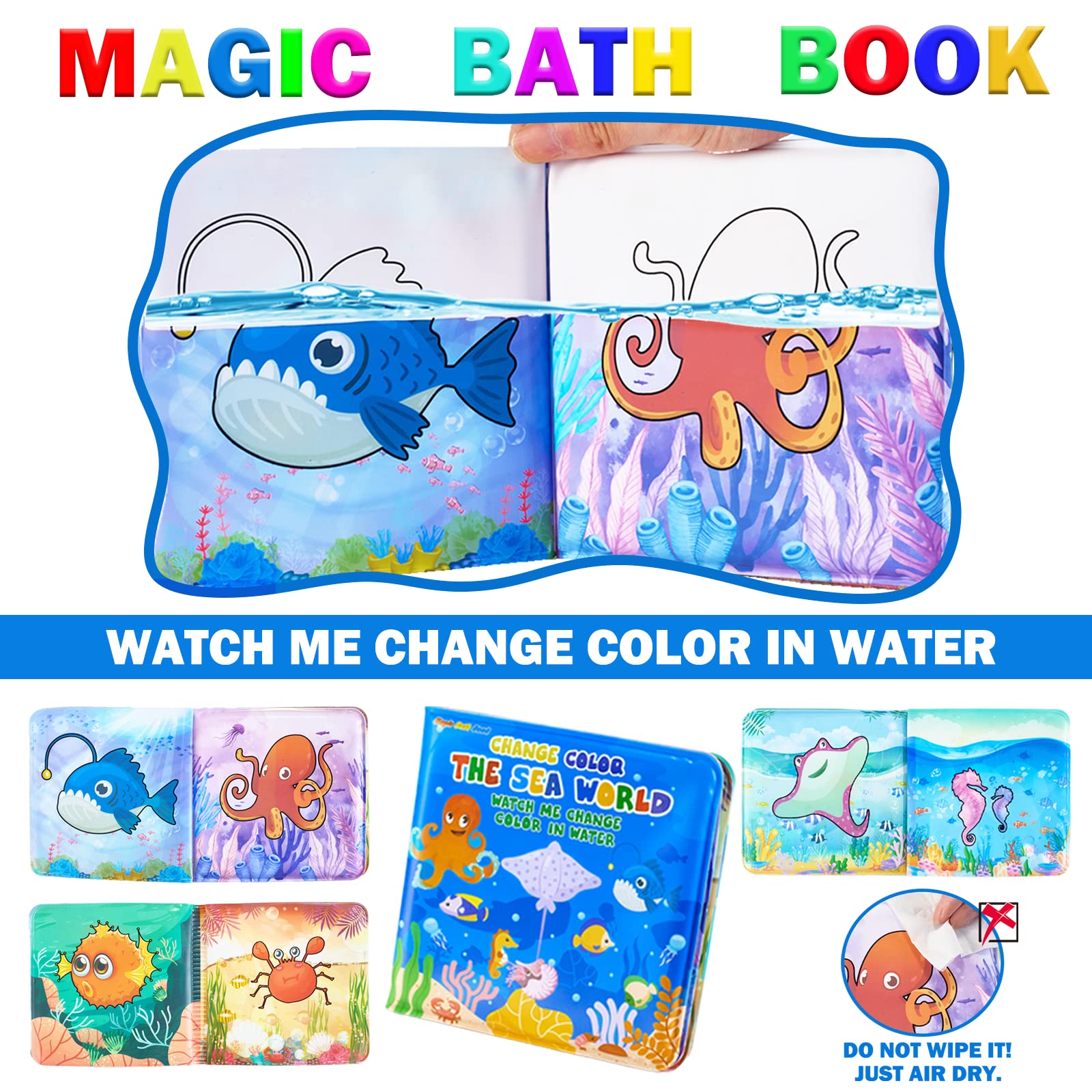 Staroud color-changing bath book reveals patterns when wet.