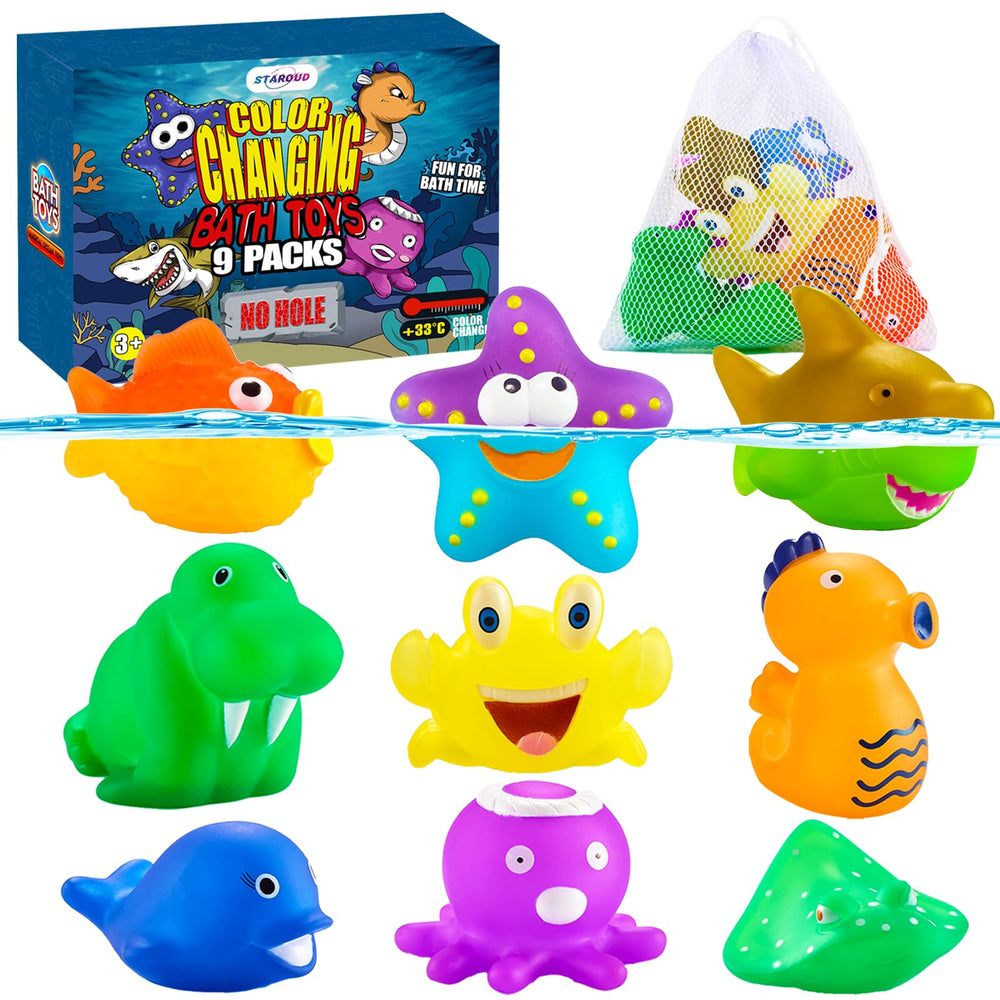 Staroud color-changing seahorse bath toy enhances bath time curiosity and sensory play.