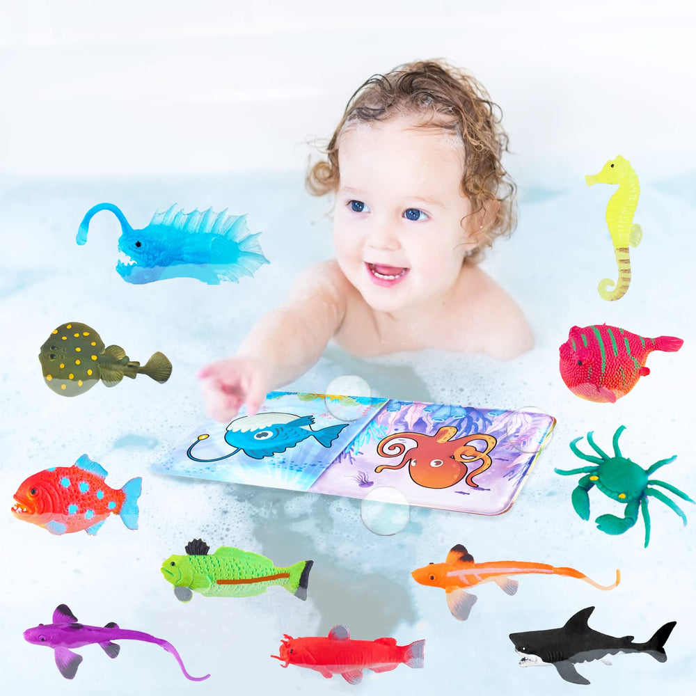 Staroud rubber sea creatures set with no holes for easy cleaning.