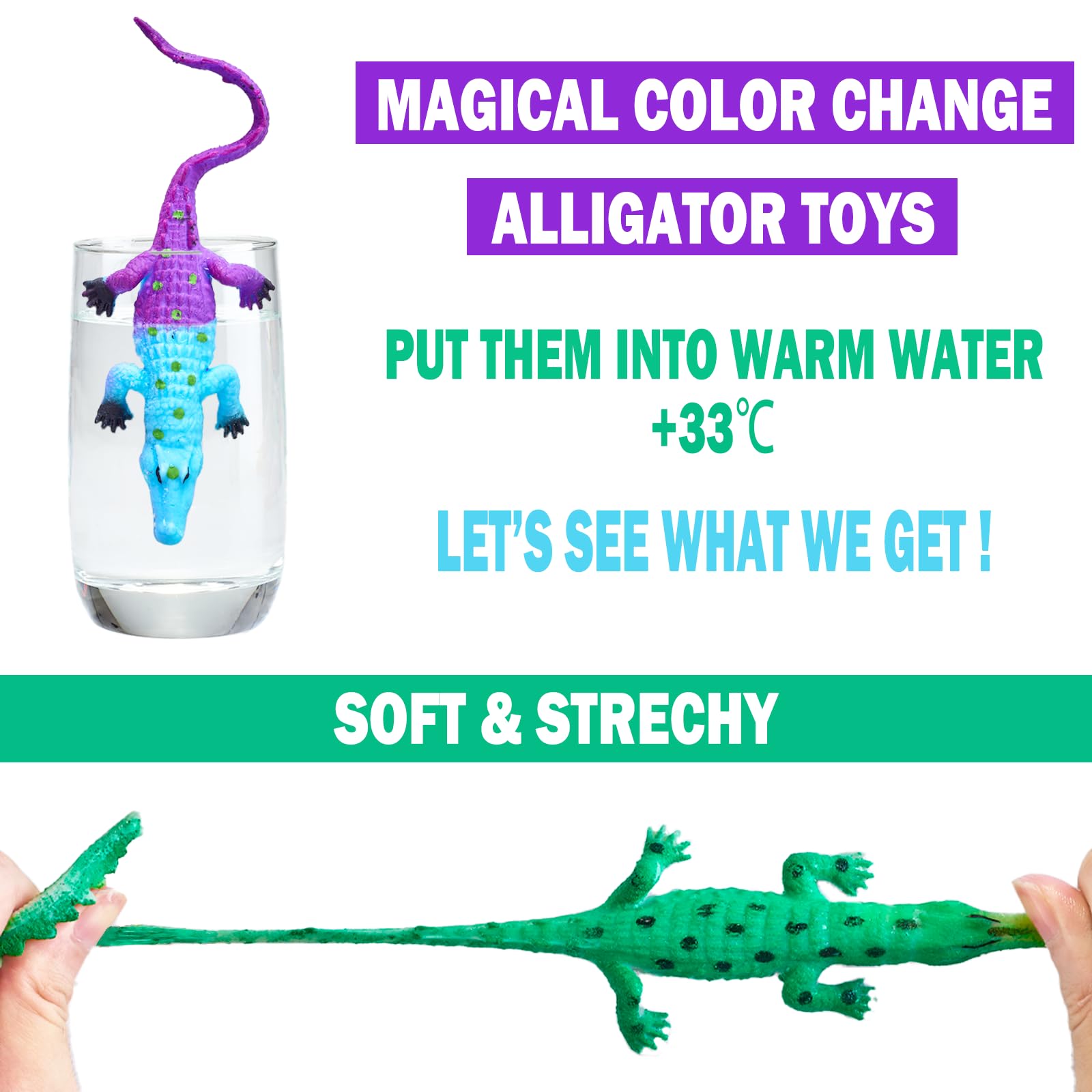 Staroud stretchy rubber alligator toy for tactile play and stress relief.