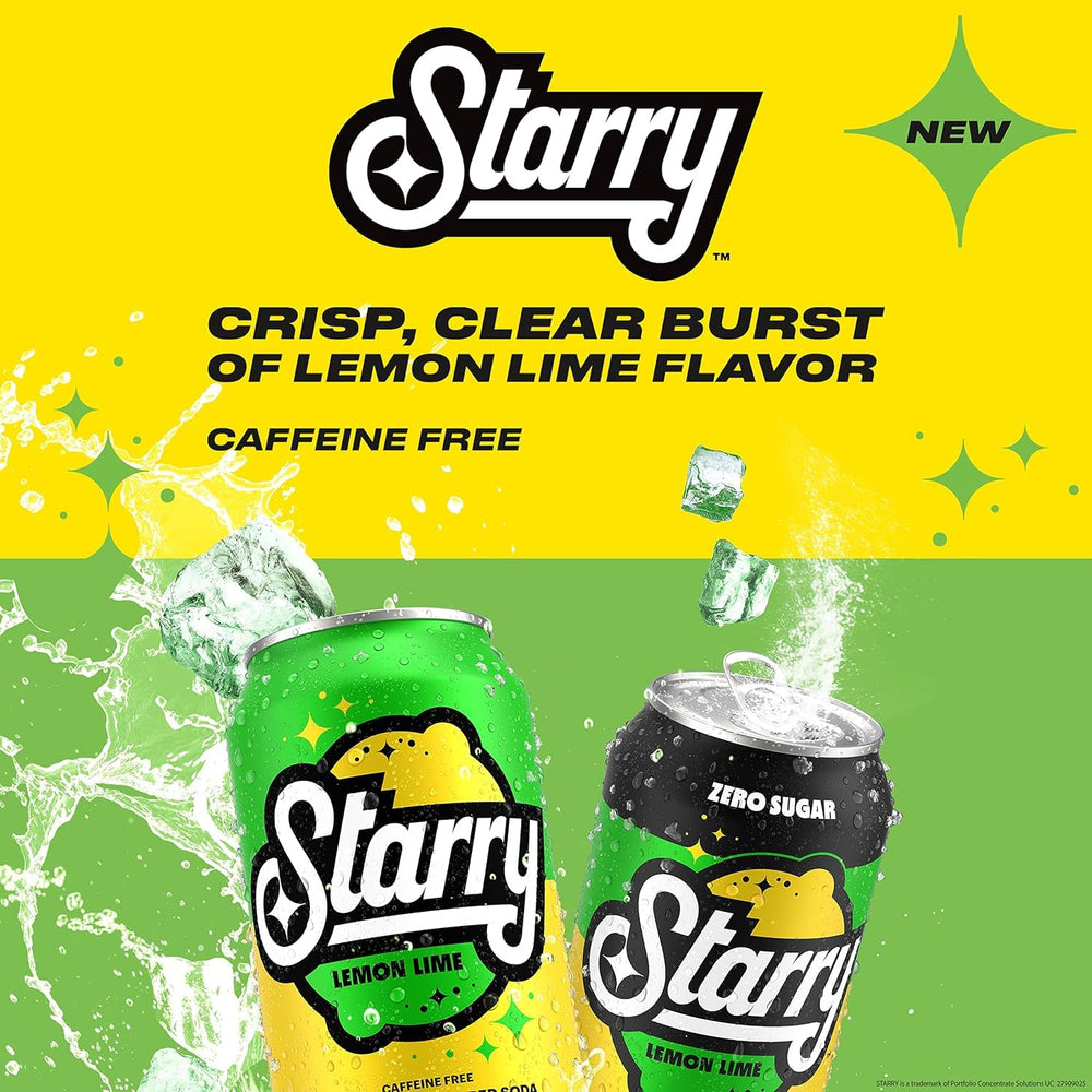 Starry Lemon Lime can on a table highlighting caffeine-free refreshment.