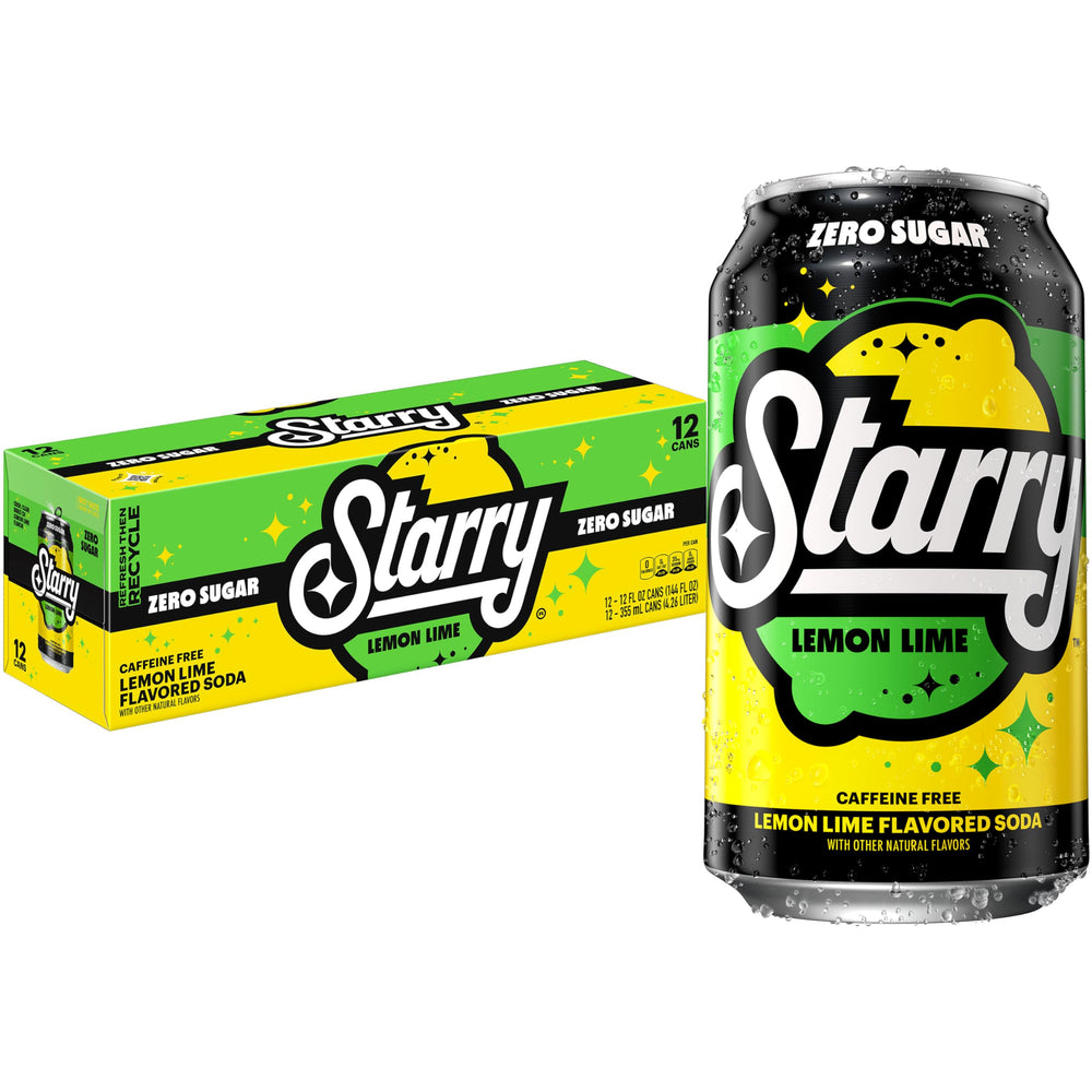 Starry Zero Sugar Lemon Lime Soda can front showing refreshing flavor without sugar