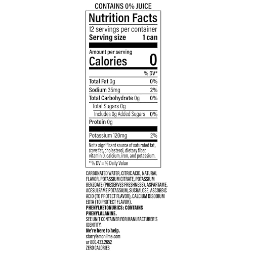 Twelve-pack Starry Zero Sugar Lemon Lime Soda highlights value and convenience