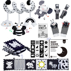 Starrykids black-white sensory toy set car-seat engages newborns with sound and sight
