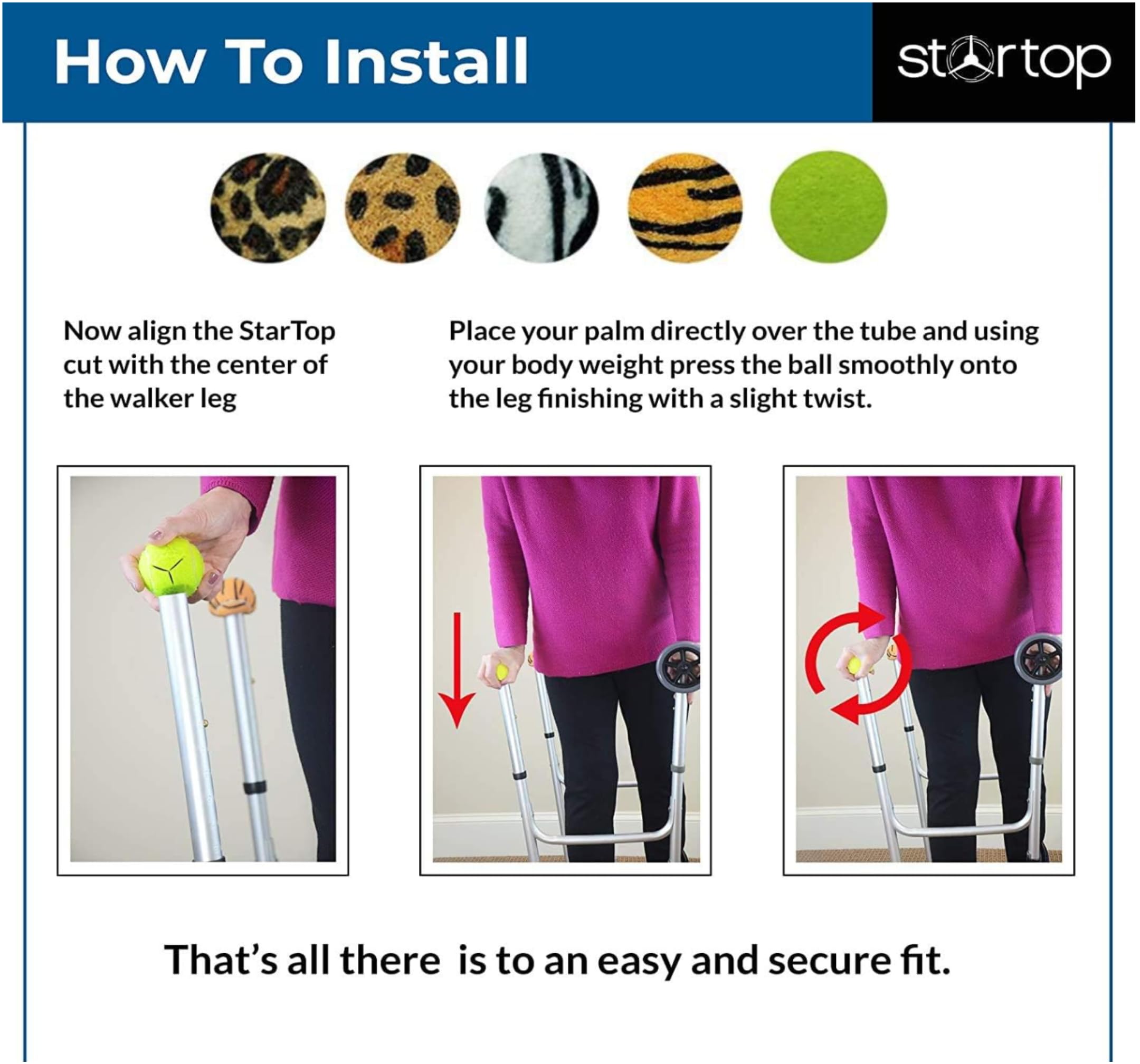 STARTOP Leopard front view glides easily, protecting floors on carpets and hardwood.