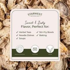 Starwest Botanicals dried ginger in a tea ingredient shot for flavorful infusions.