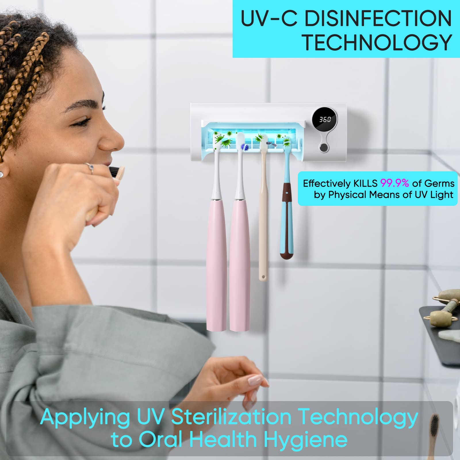 StarWin four-slot holder fits most toothbrushes for family use