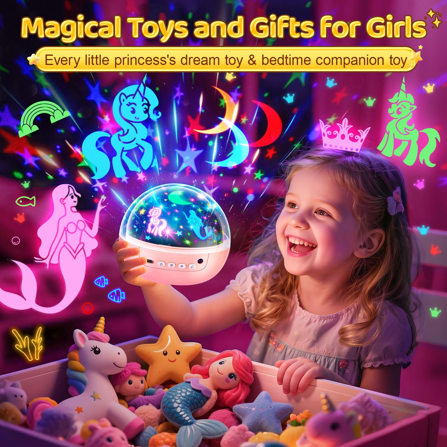 STARYOU mermaid-pattern night light filled with color