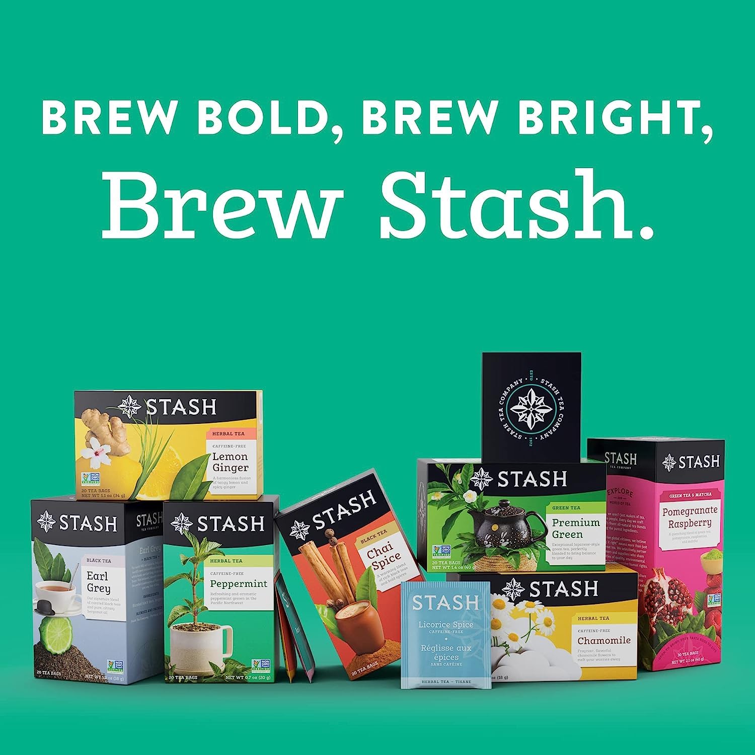 STASH Green Tea Variety Pack Chai Green tea bags for warm spice blend.
