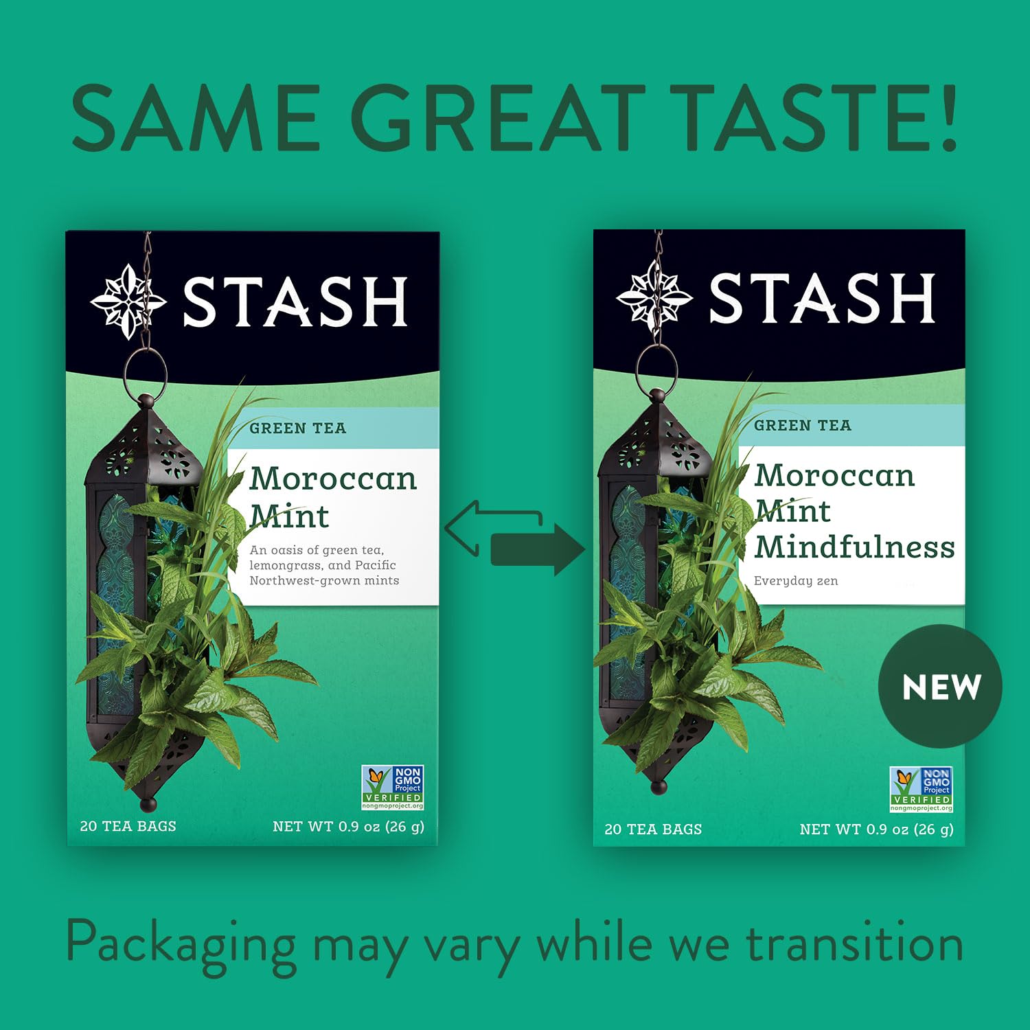 STASH Green Tea Variety Pack Ginger Peach tea bags with spicy-sweet notes.